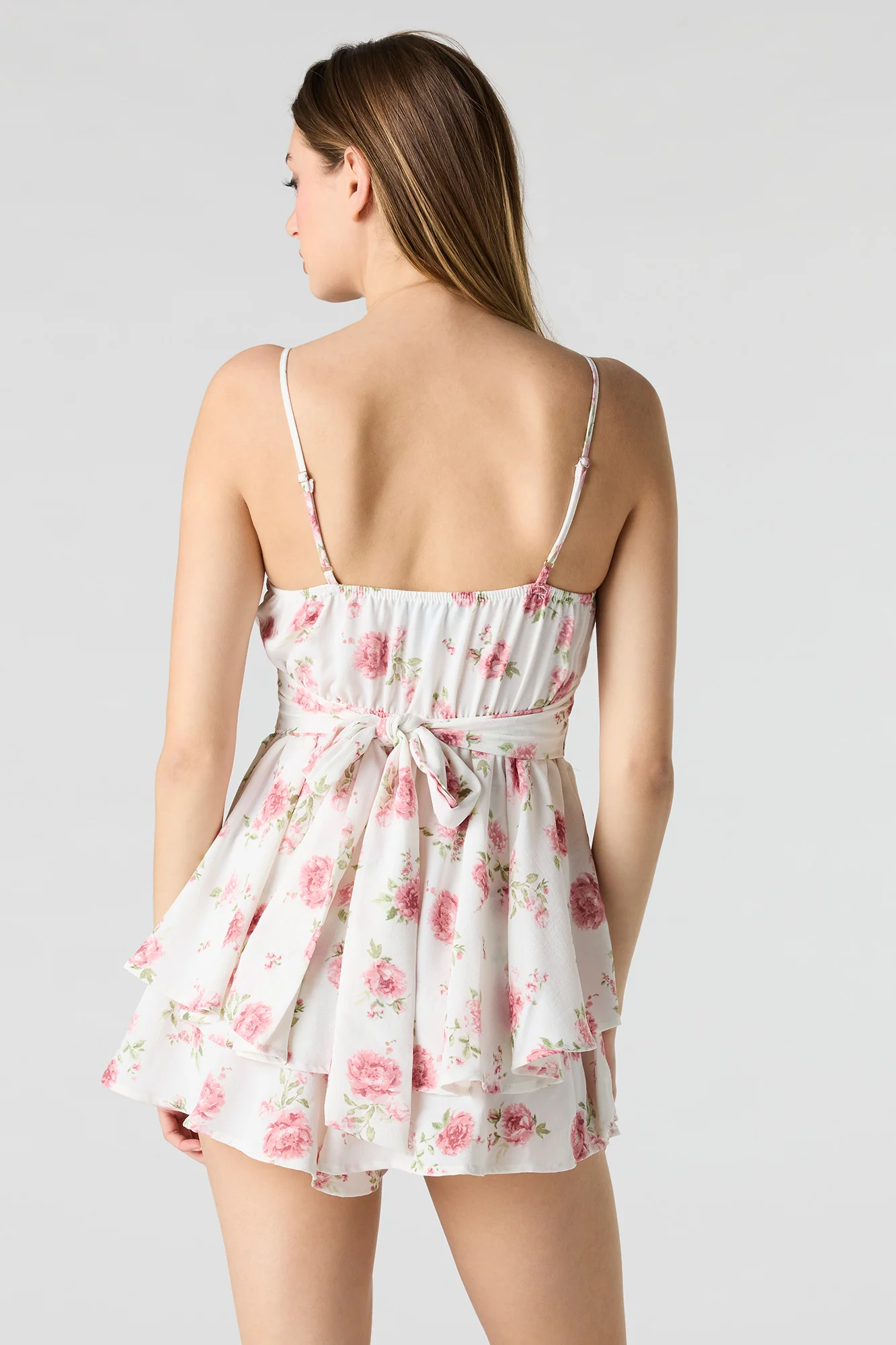 Floral Tie Waist Romper Dress - Image 2