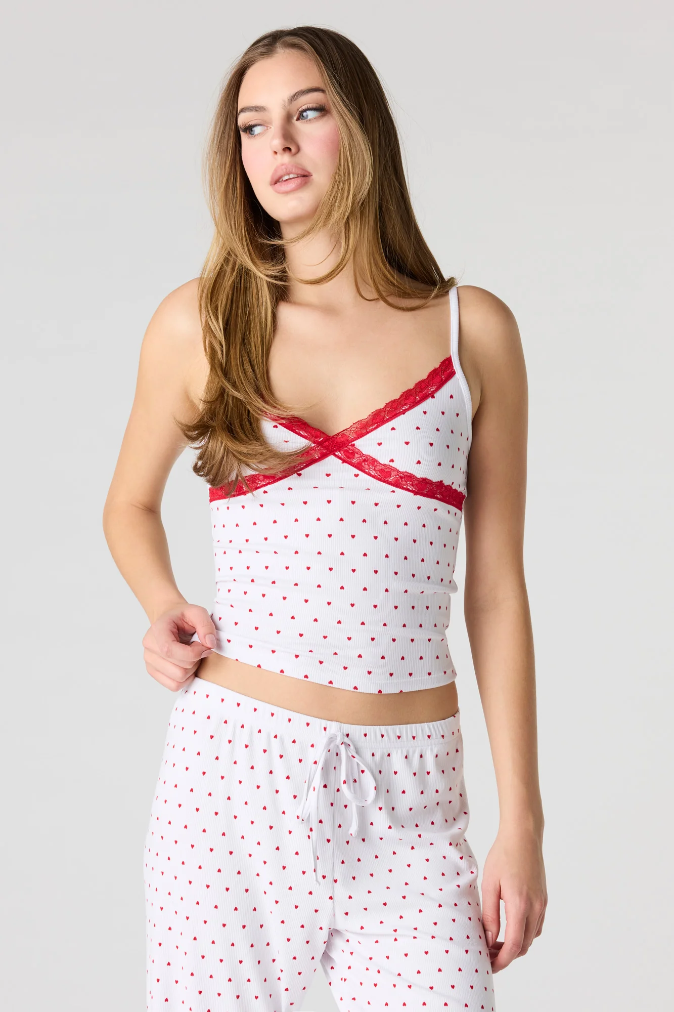 Ribbed Lace Trim Tank & Pant Pajama Set - Image 10