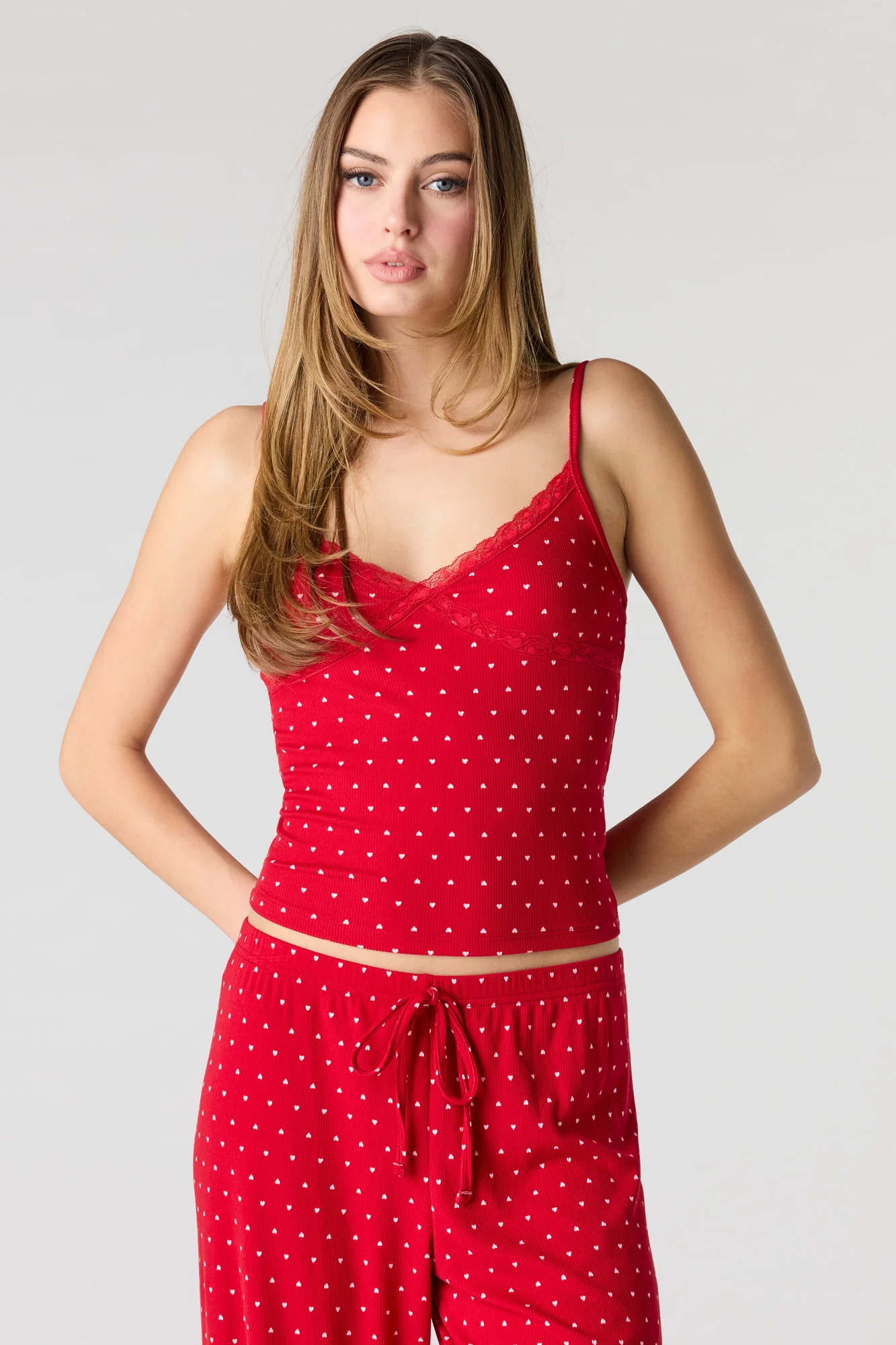 Ribbed Lace Trim Tank & Pant Pajama Set - Image 14