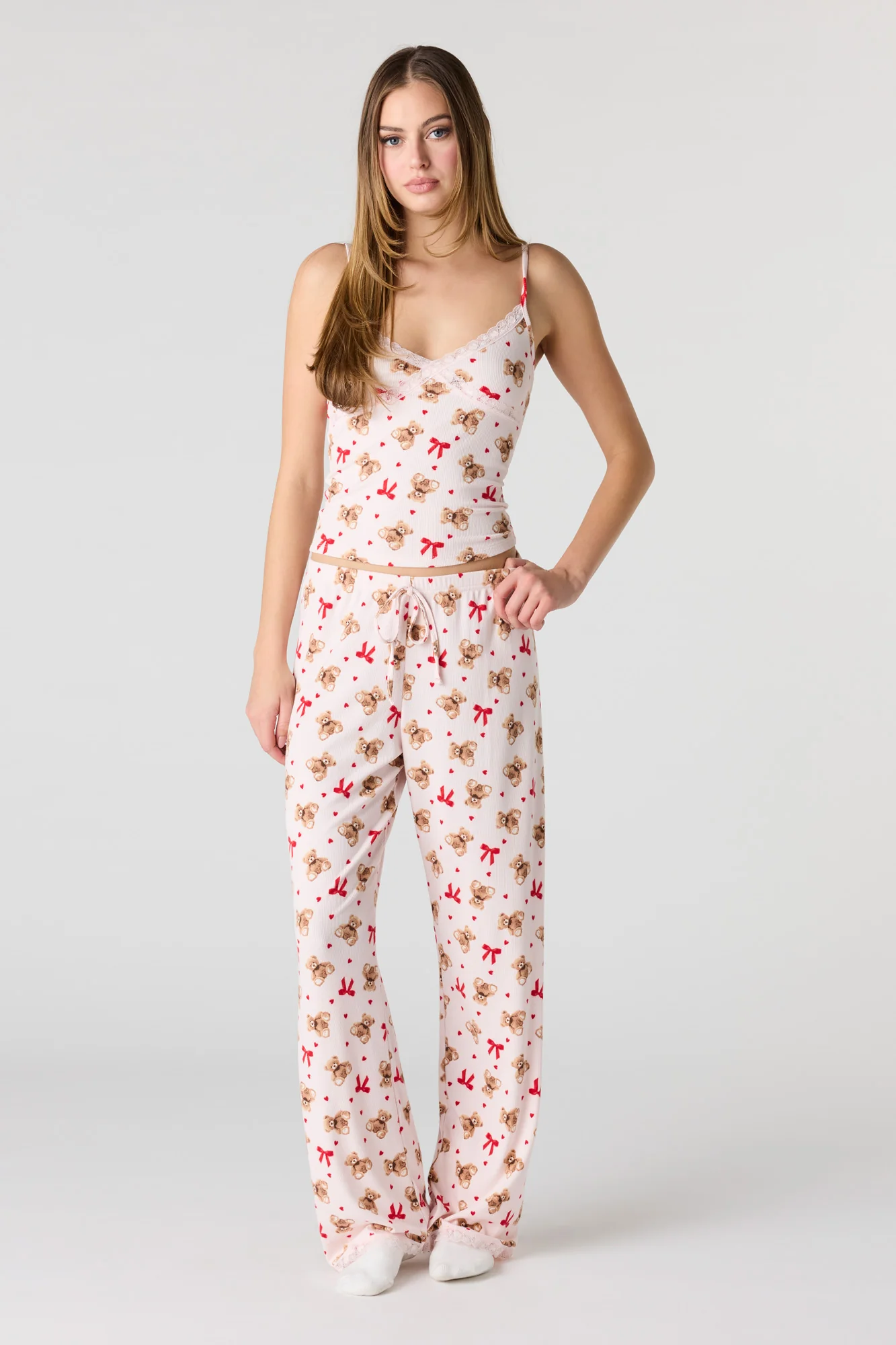 Ribbed Lace Trim Tank & Pant Pajama Set - Image 17