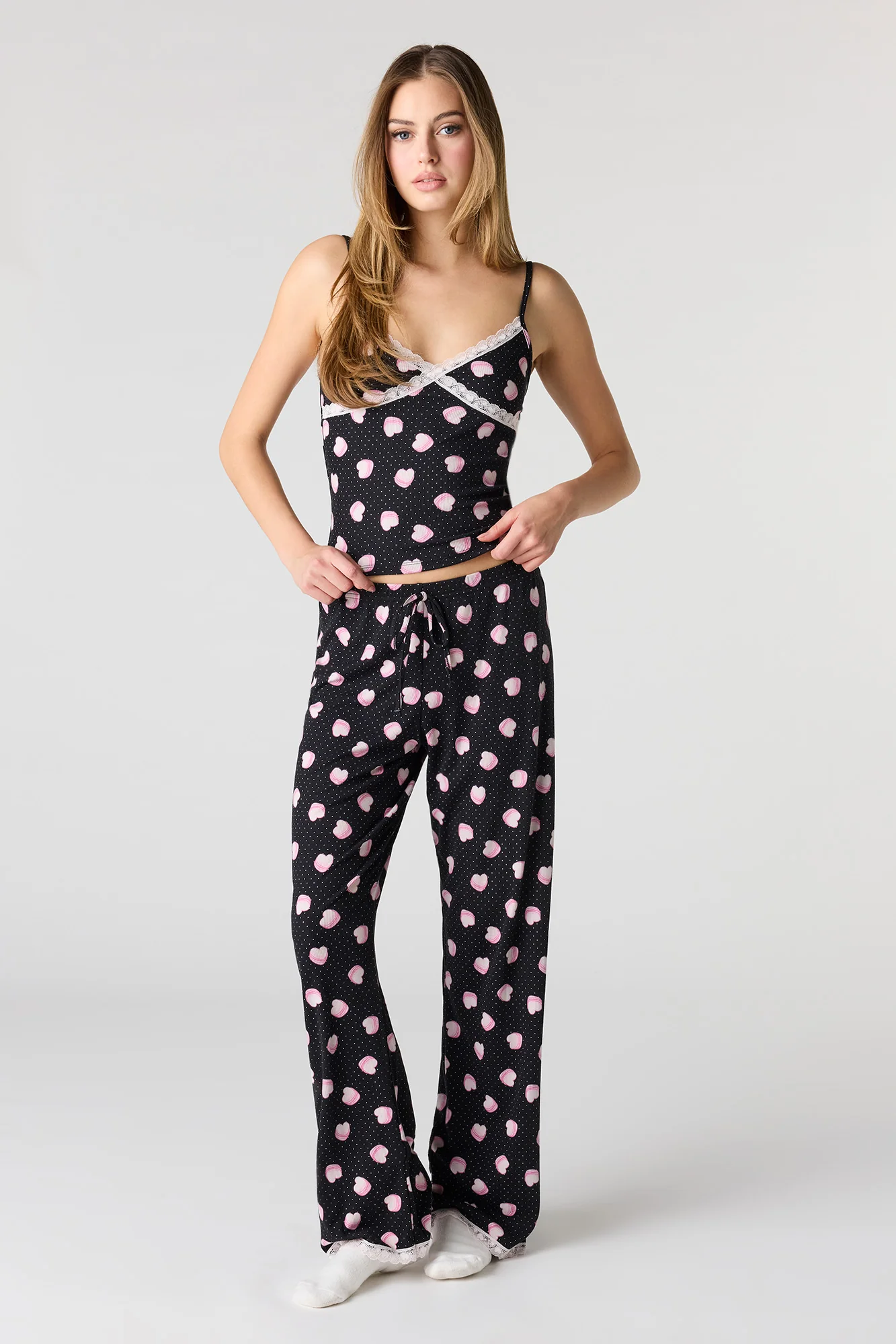 Ribbed Lace Trim Tank & Pant Pajama Set - Image 5