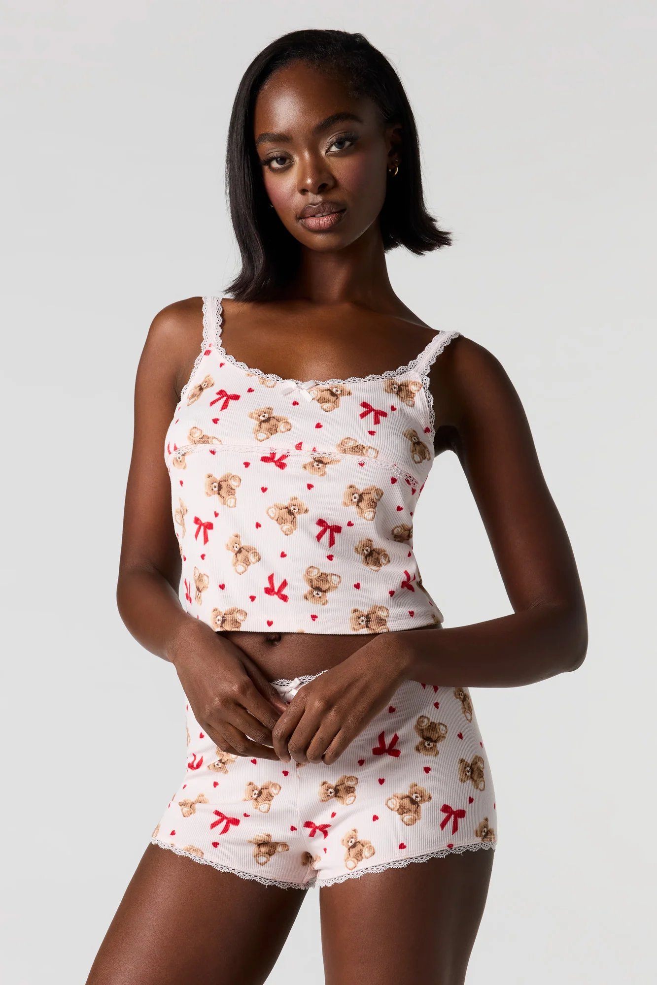 Printed Ribbed Tank & Short Pajama Set