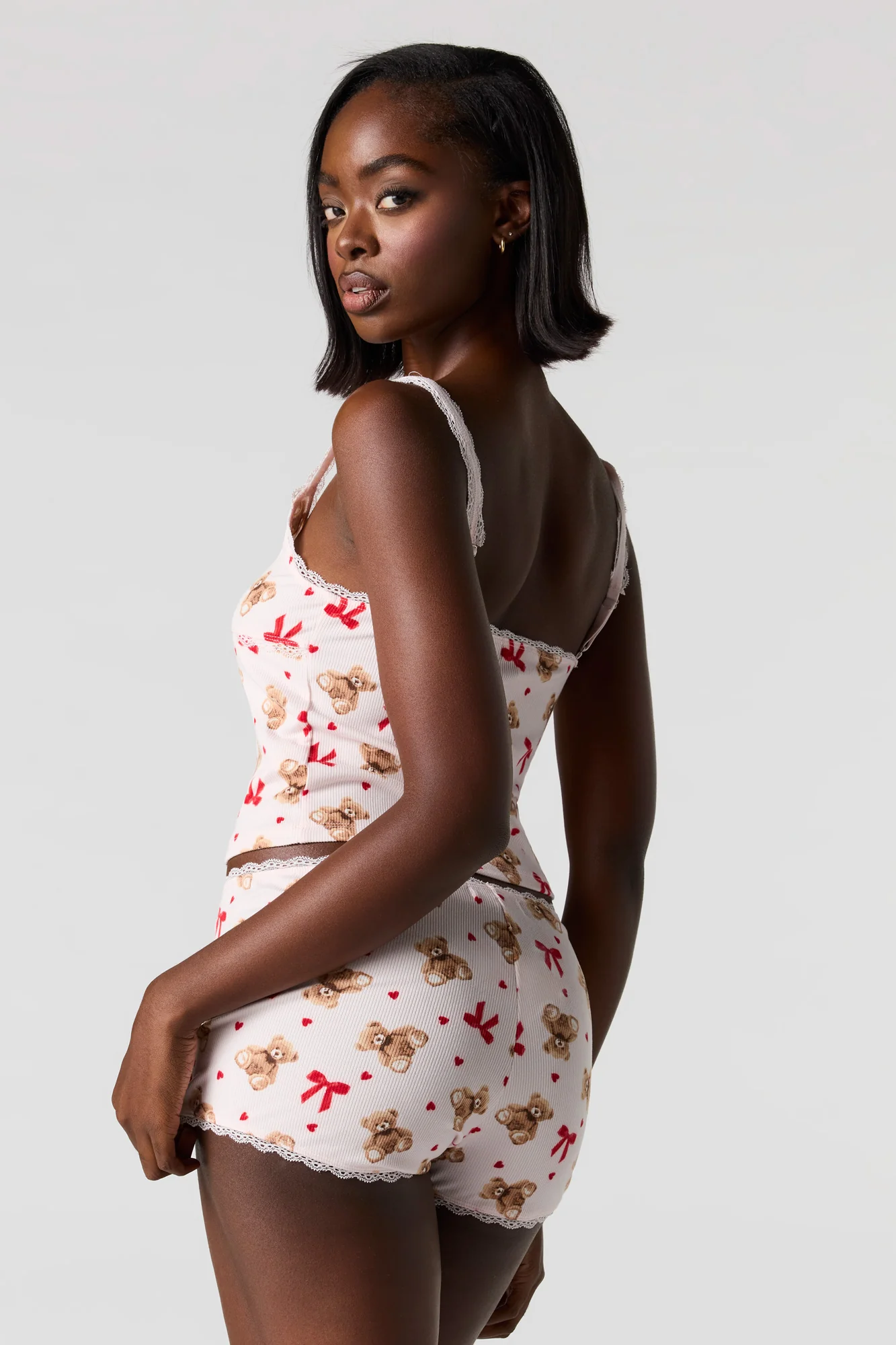 Printed Ribbed Tank & Short Pajama Set - Image 2