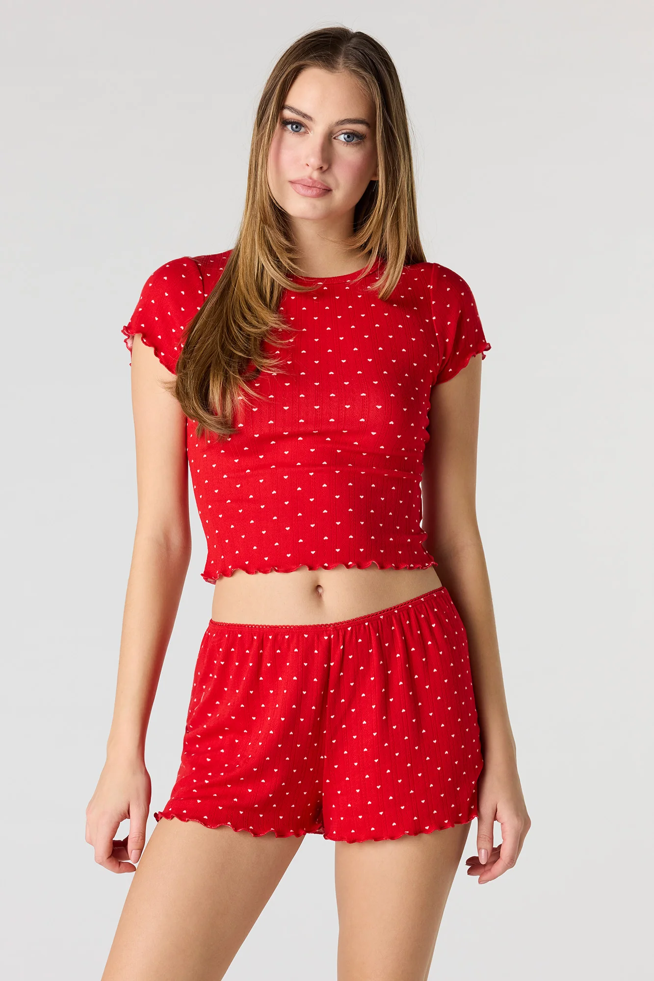 Pointelle Ruffle Trim T-Shirt & Short Pajama Set - Image 11