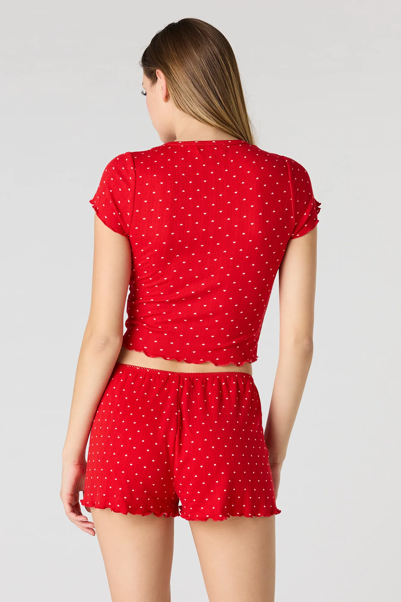 Pointelle Ruffle Trim T-Shirt & Short Pajama Set - Image 12