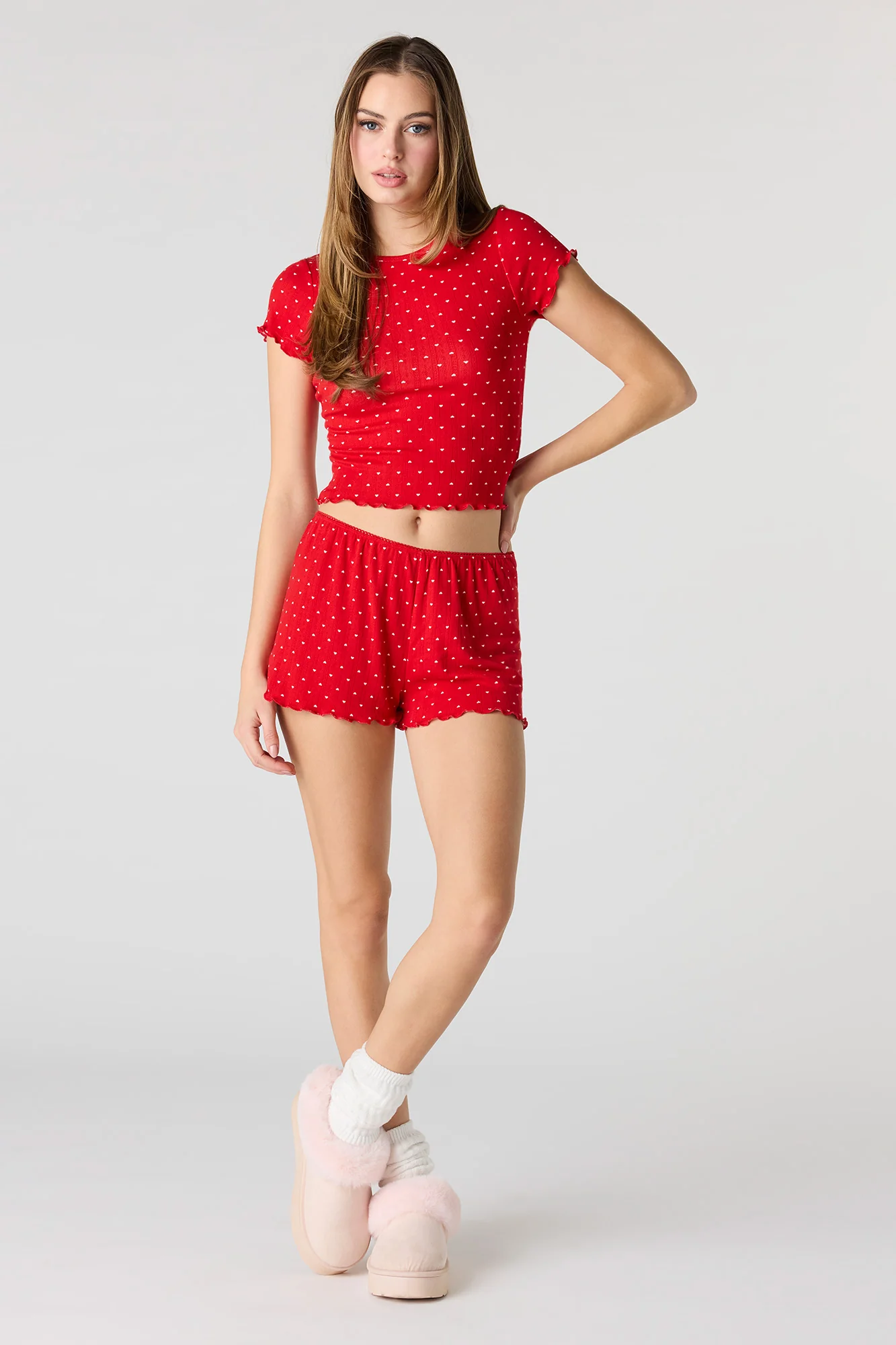 Pointelle Ruffle Trim T-Shirt & Short Pajama Set - Image 13