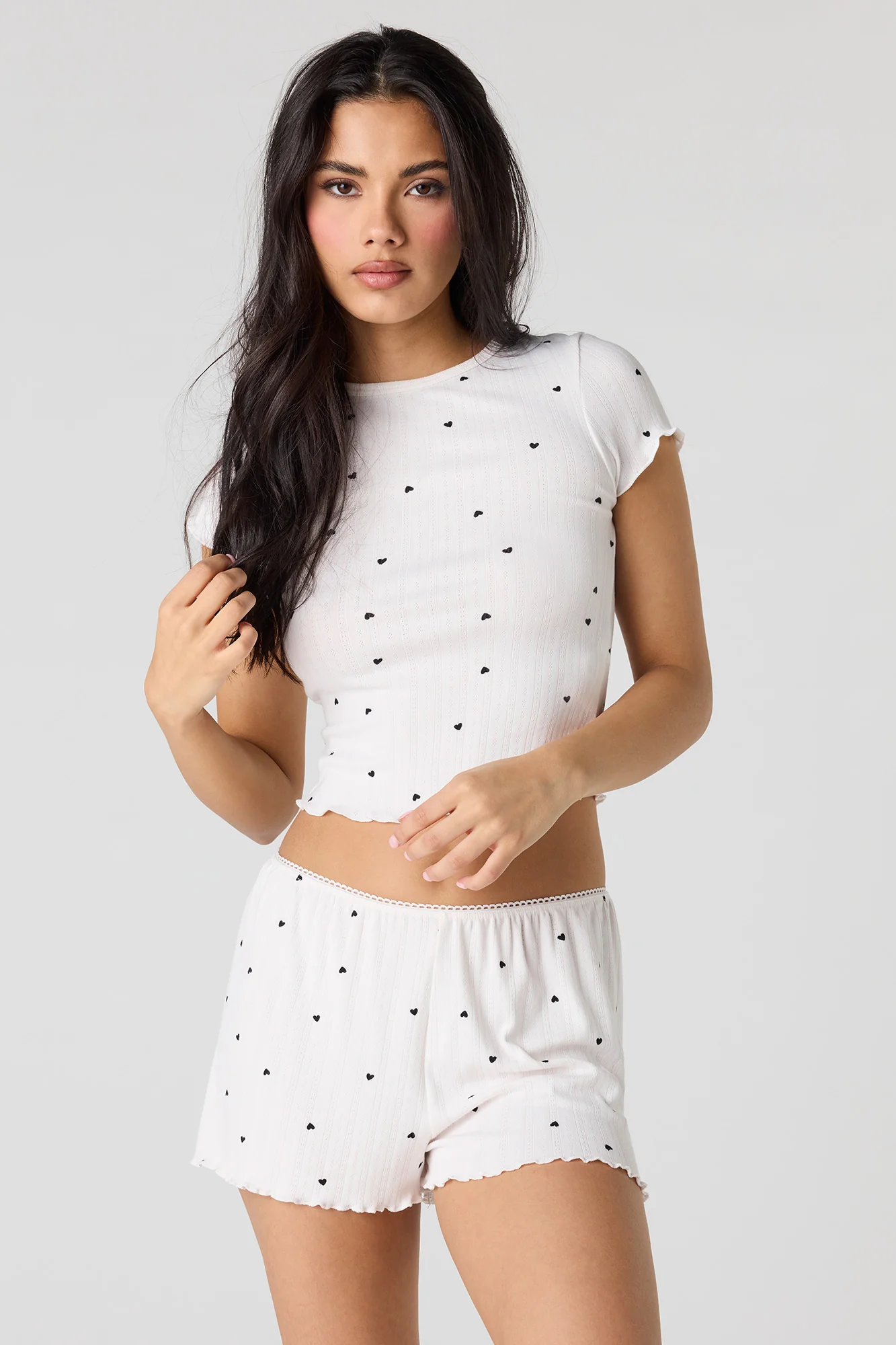 Pointelle Ruffle Trim T-Shirt & Short Pajama Set - Image 14