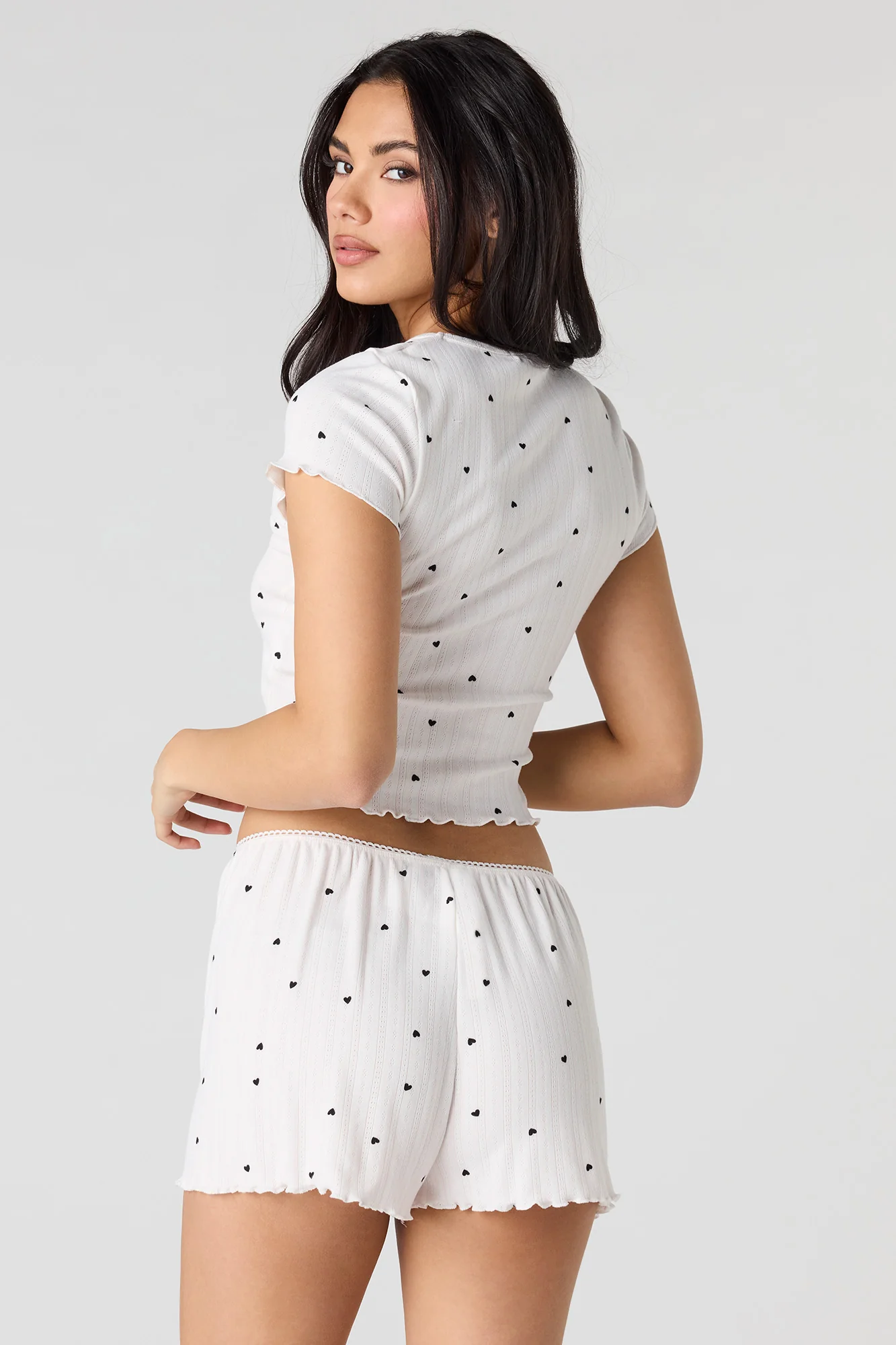 Pointelle Ruffle Trim T-Shirt & Short Pajama Set - Image 15
