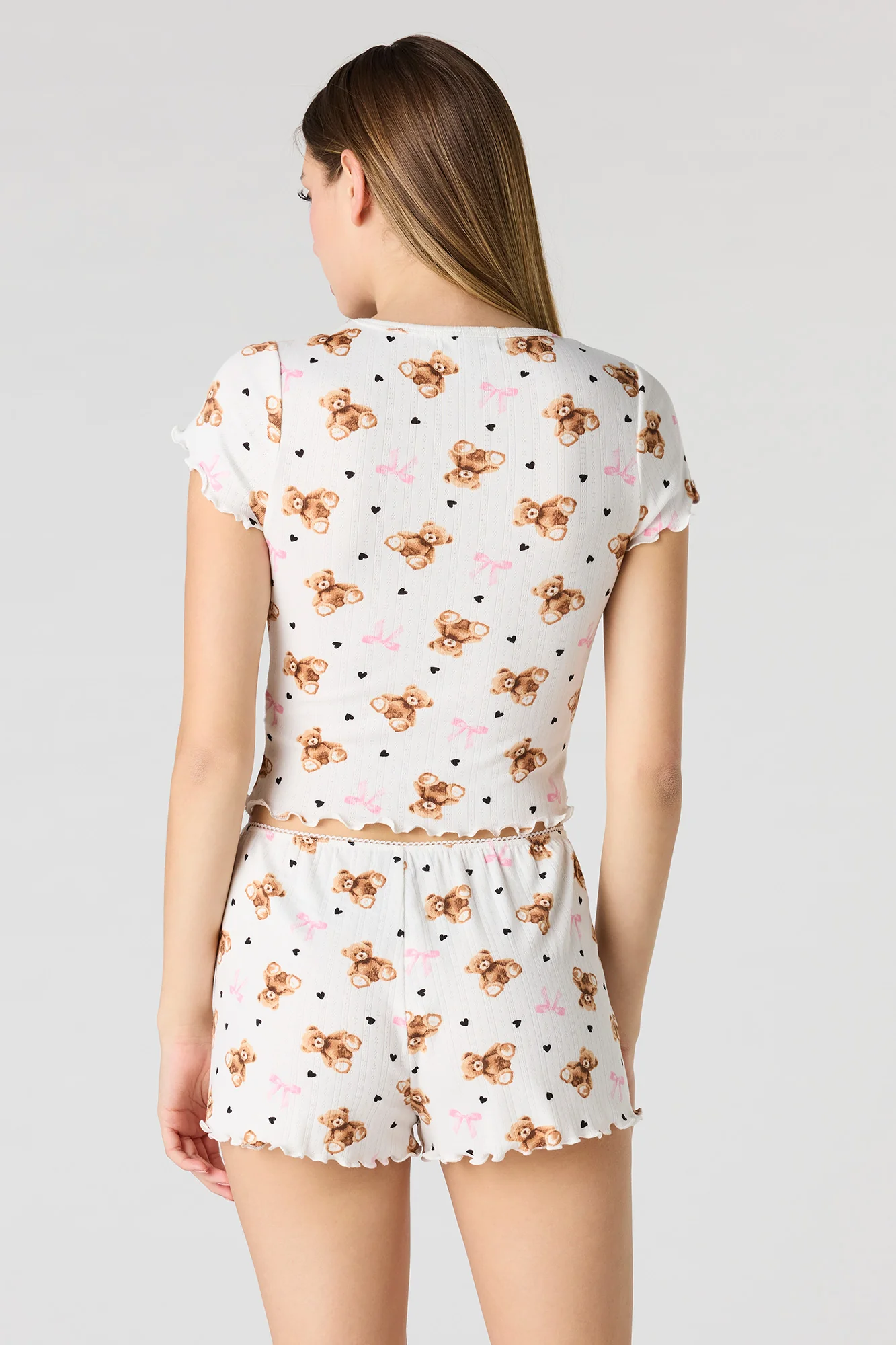 Pointelle Ruffle Trim T-Shirt & Short Pajama Set - Image 6