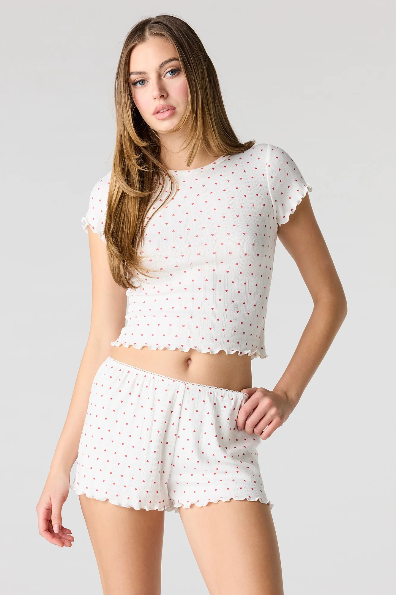 Pointelle Ruffle Trim T-Shirt & Short Pajama Set - Image 8