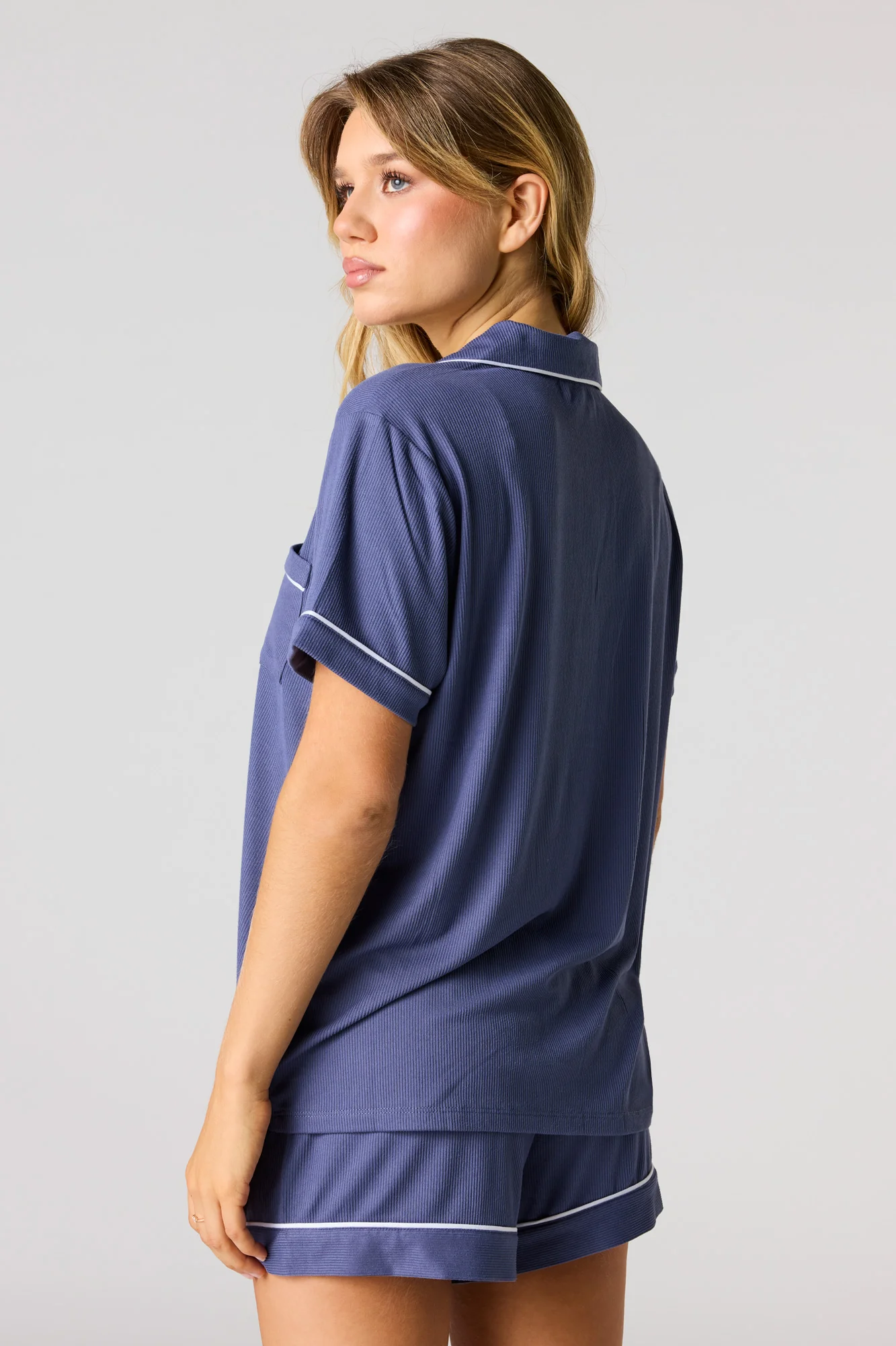 Ribbed Button-Up Top & Short Pajama Set - Image 11