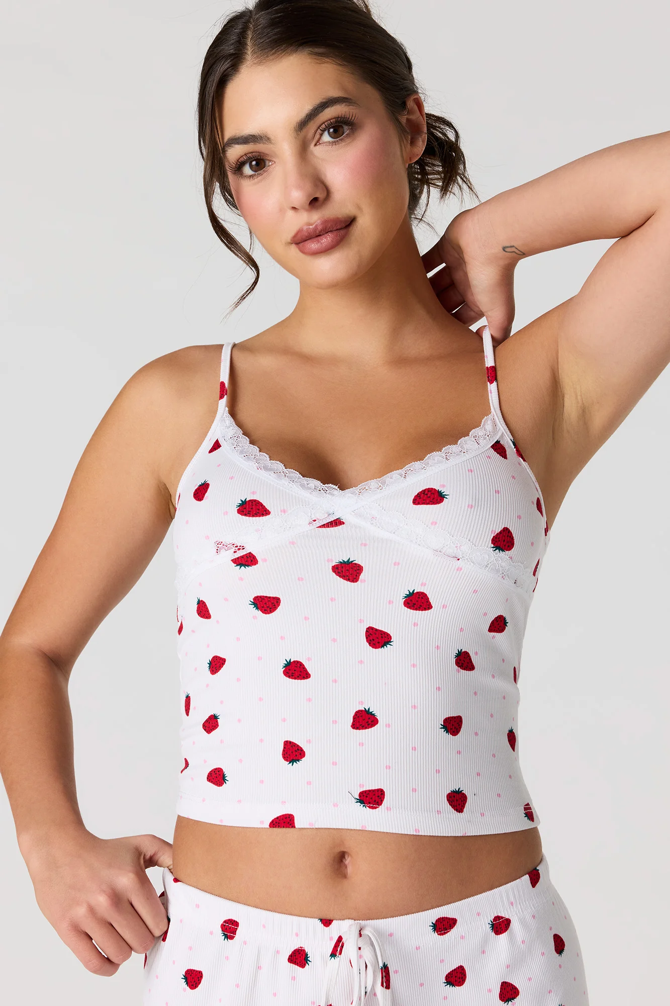 Ribbed Lace Trim Tank & Pant Pajama Set - Image 2