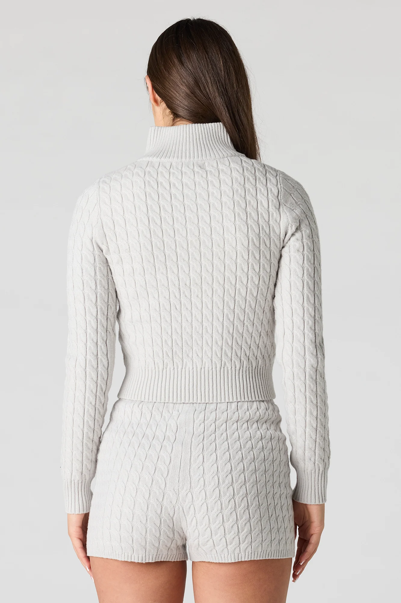 Embroidered Cable Knit 2 Way Zip-Up Sweater - Image 6