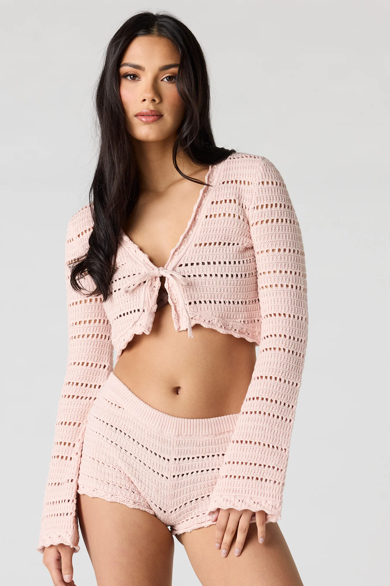 Crochet Self Tie Long Sleeve Top - Image 14
