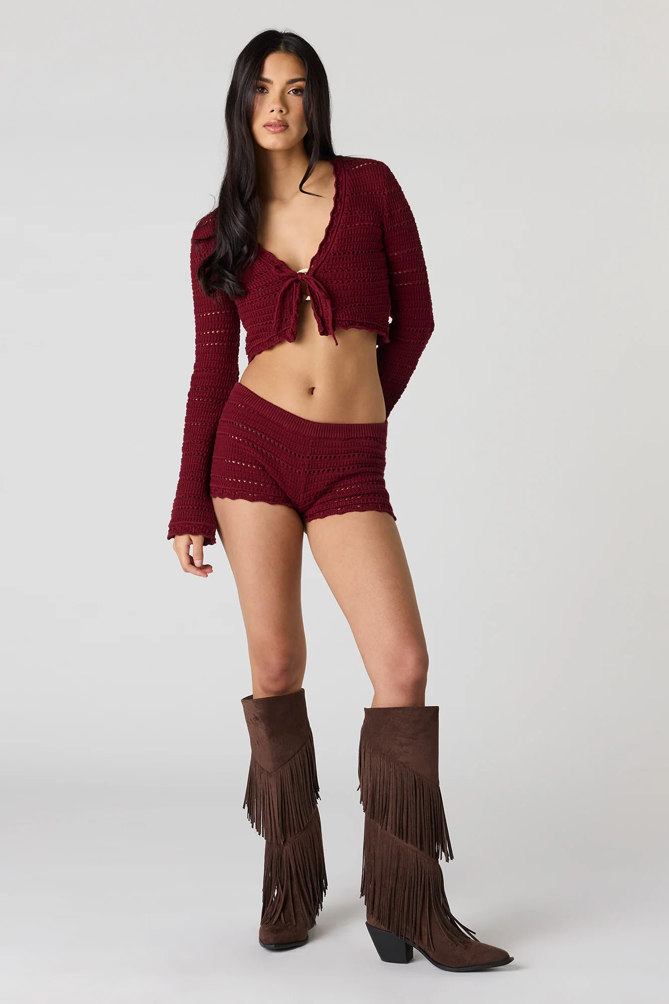 Crochet Self Tie Long Sleeve Top - Image 3