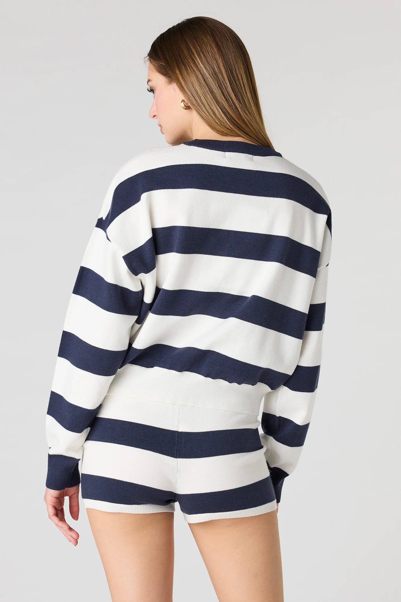 Striped Knit Long Sleeve Top & Short Set - Image 12