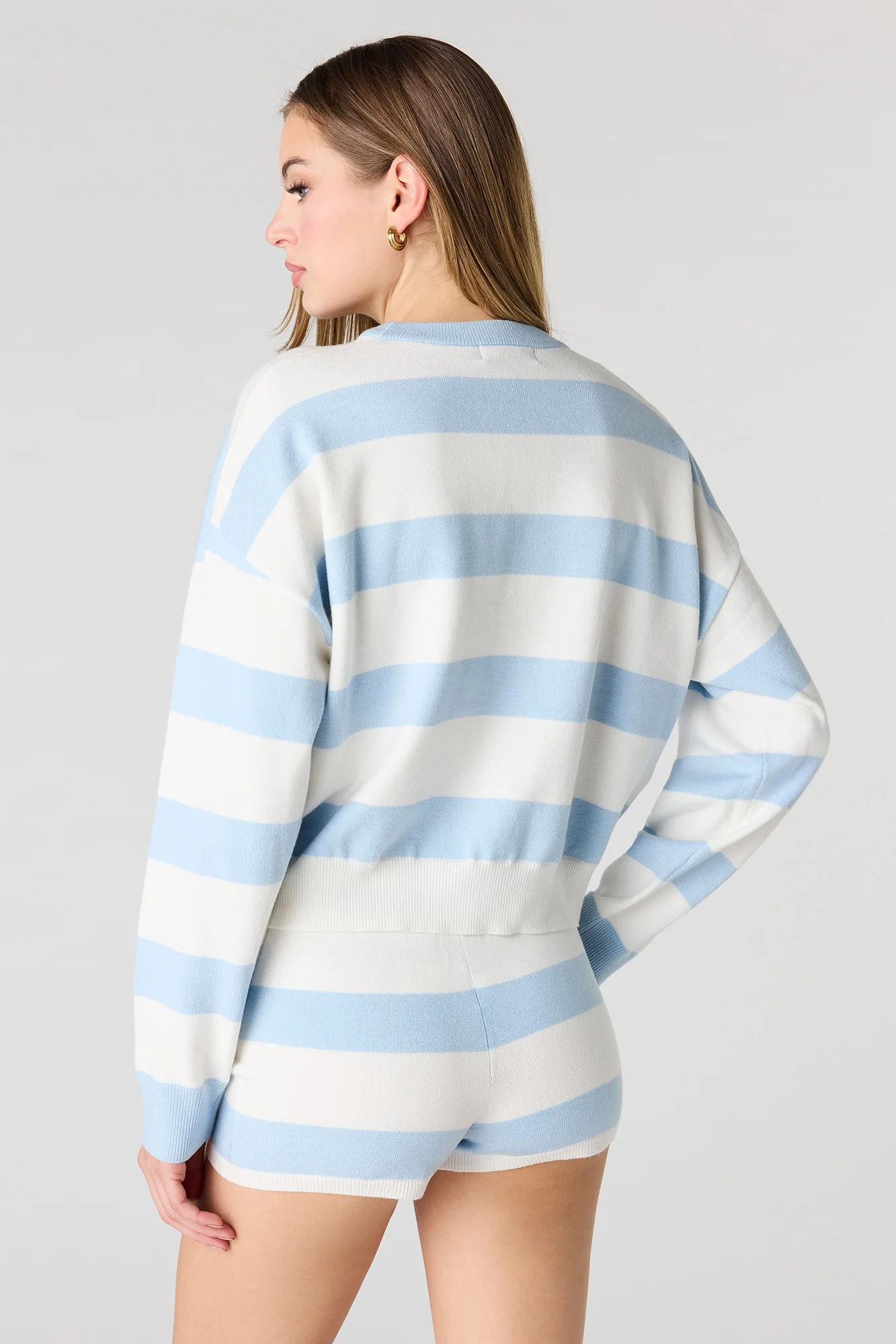 Striped Knit Long Sleeve Top & Short Set - Image 3