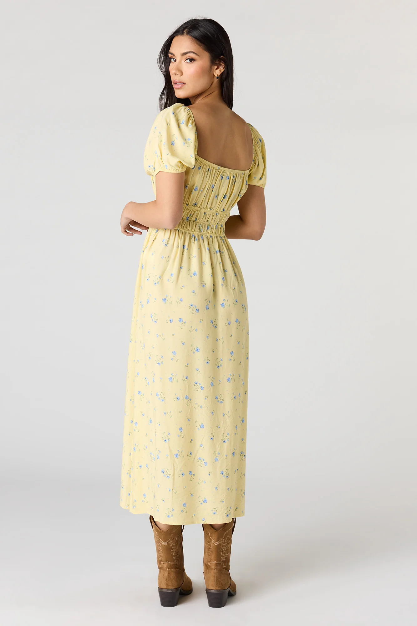 Floral Puff Sleeve Midi Dress - Image 3