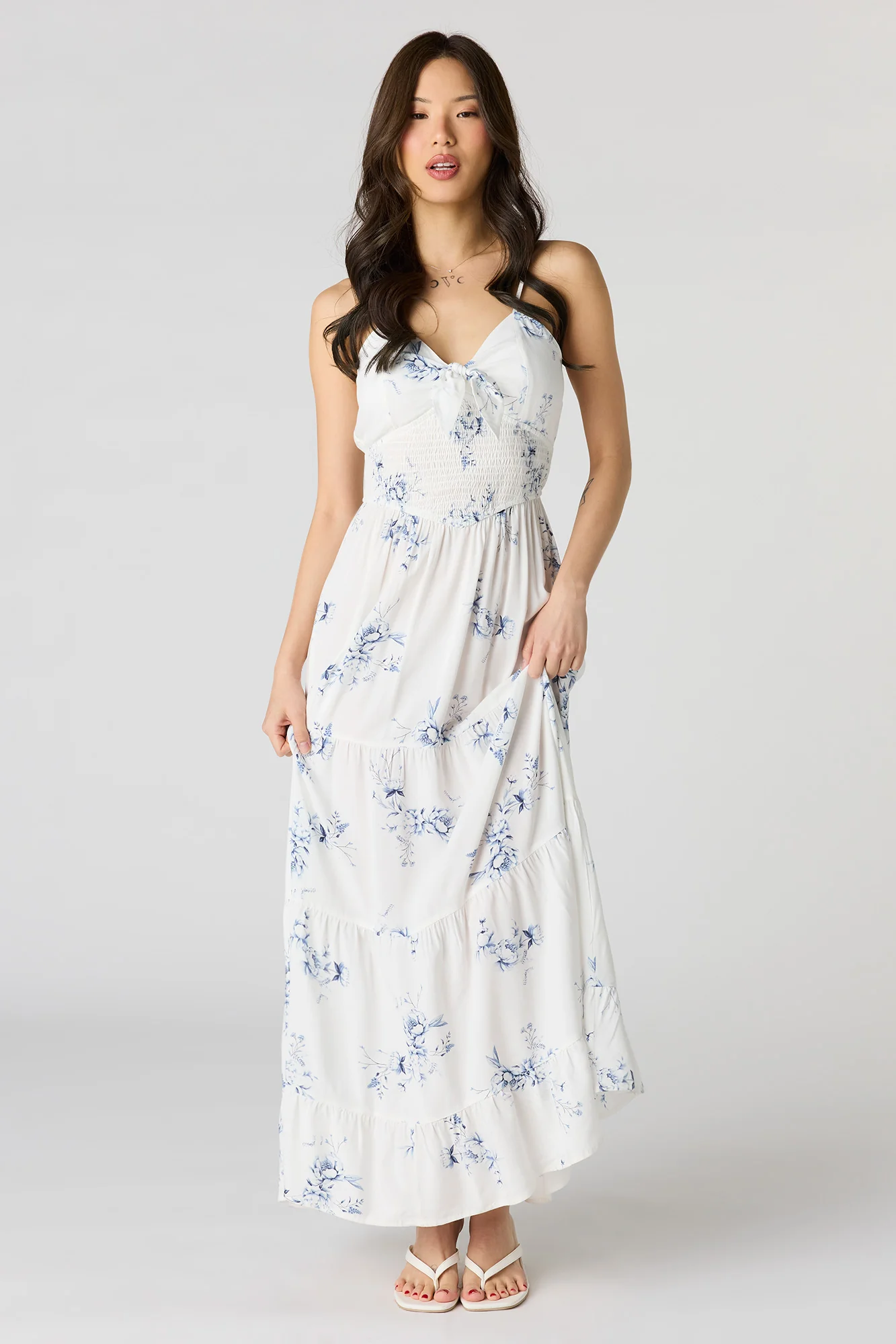 Floral Bow Front Tiered Maxi Dress - Image 4