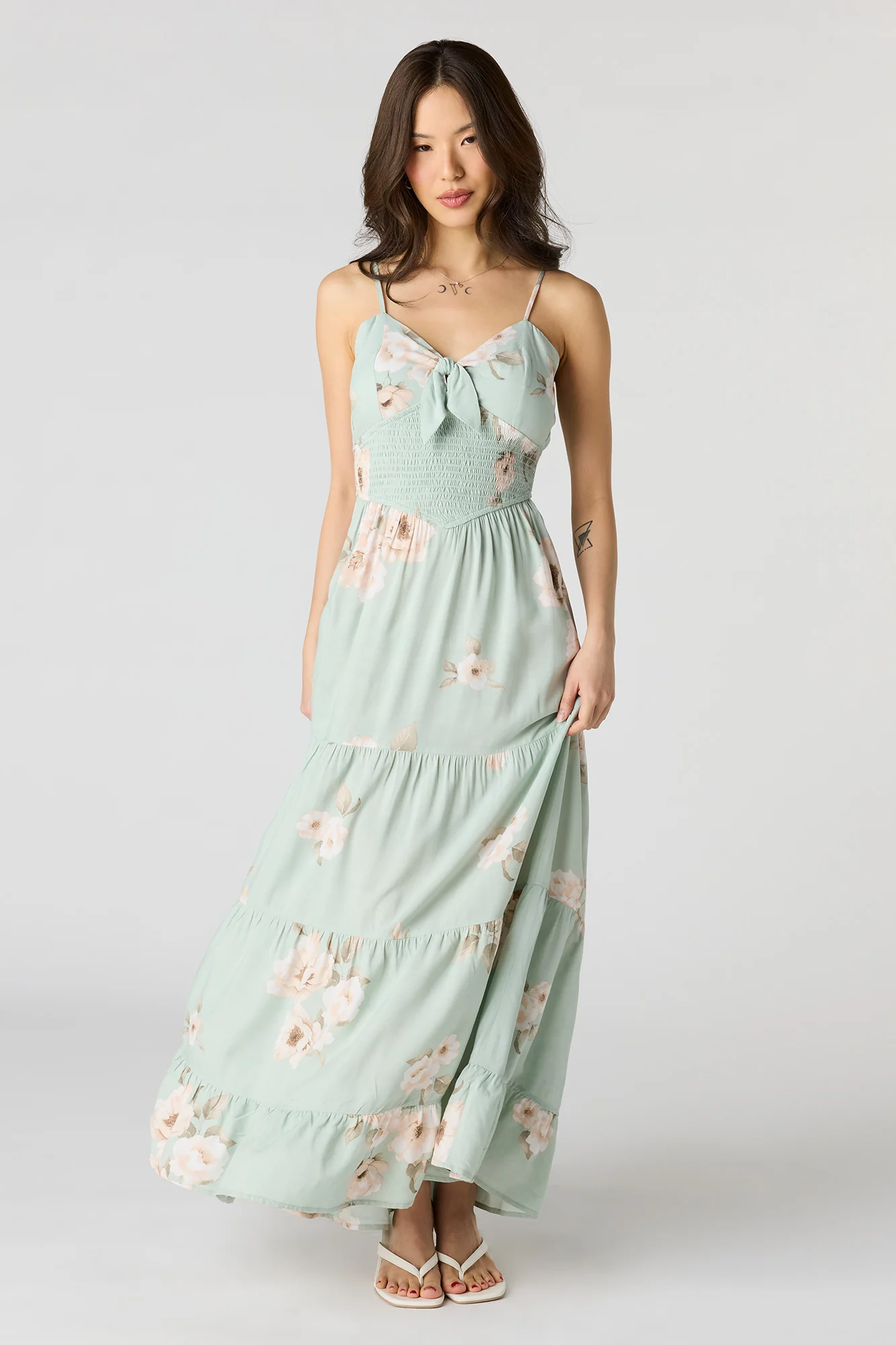 Floral Bow Front Tiered Maxi Dress - Image 7