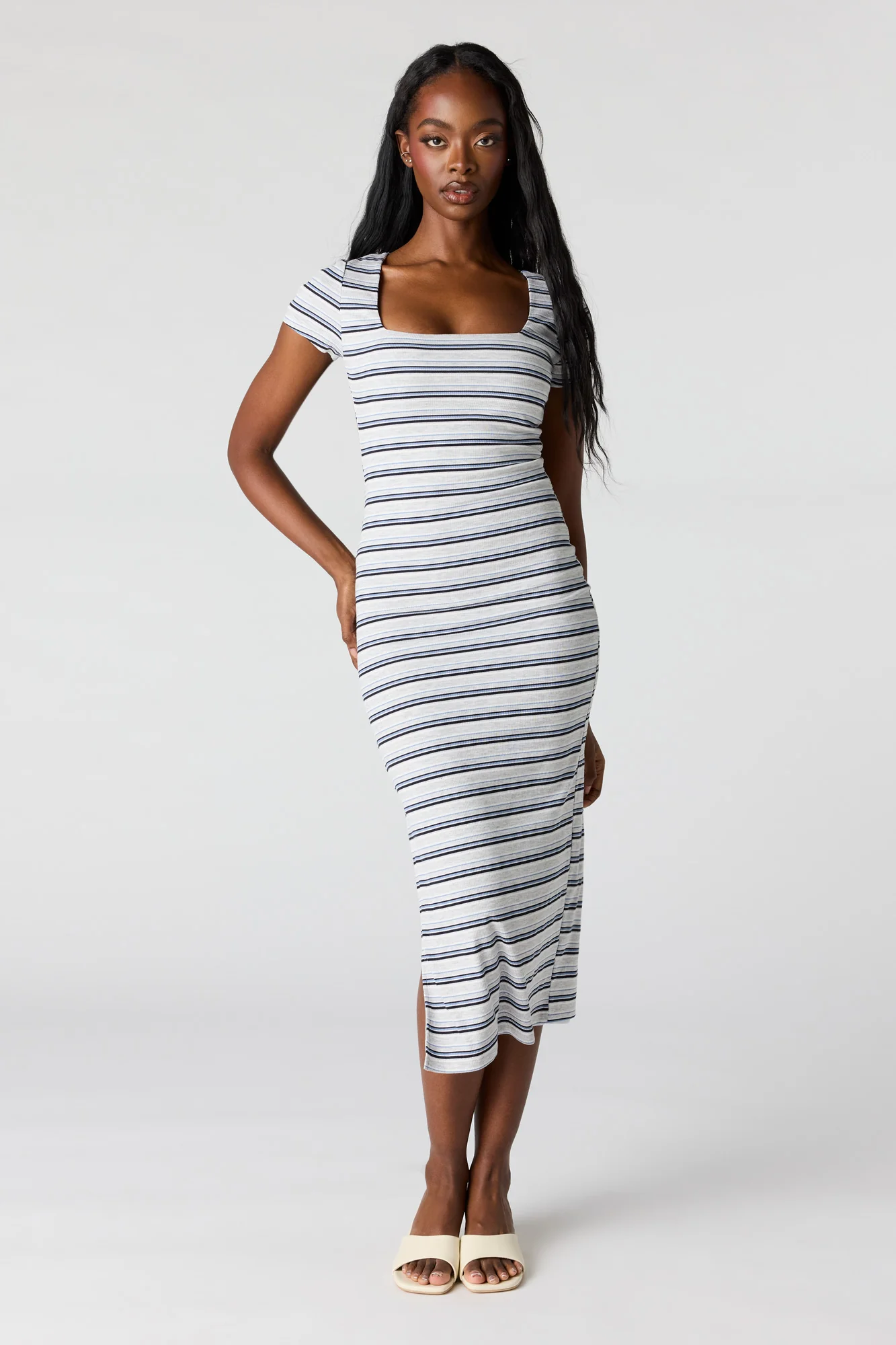 Ribbed Square Neck Bodycon Midi Dress - Image 10