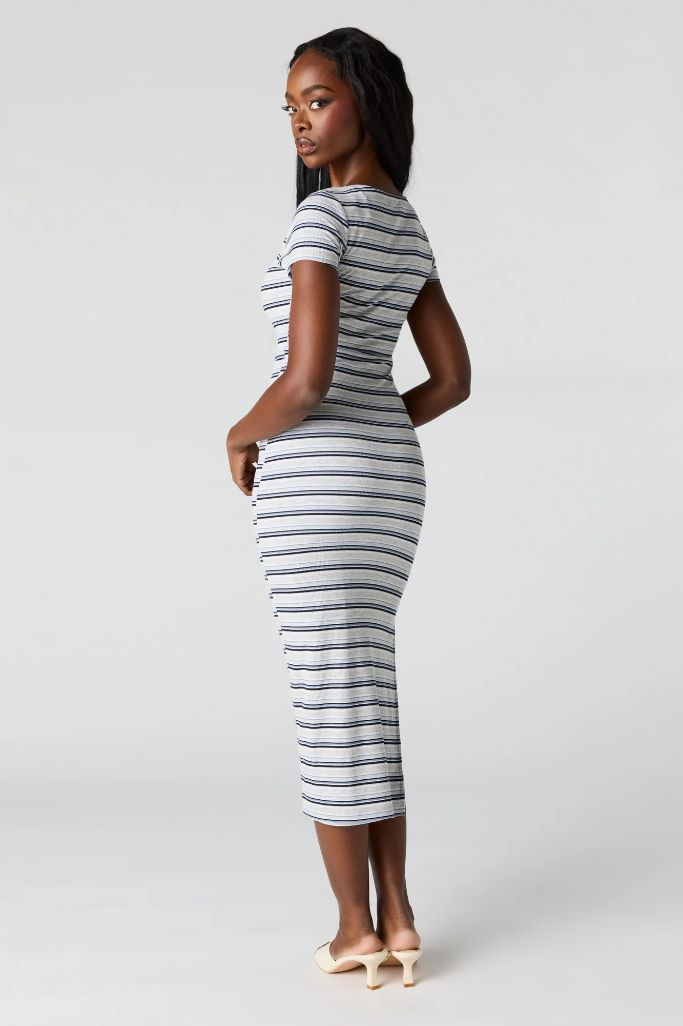 Ribbed Square Neck Bodycon Midi Dress - Image 12