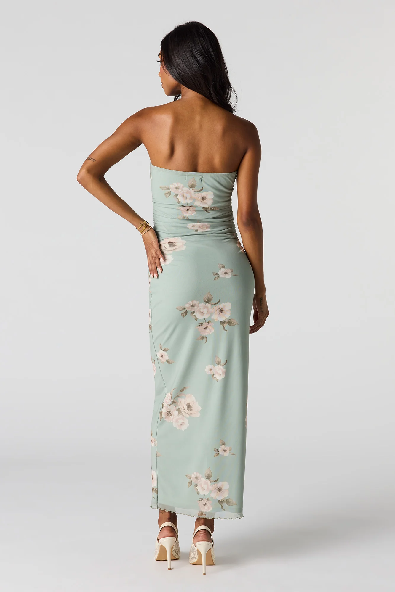 Mesh Ruched Tube Maxi Dress - Image 15