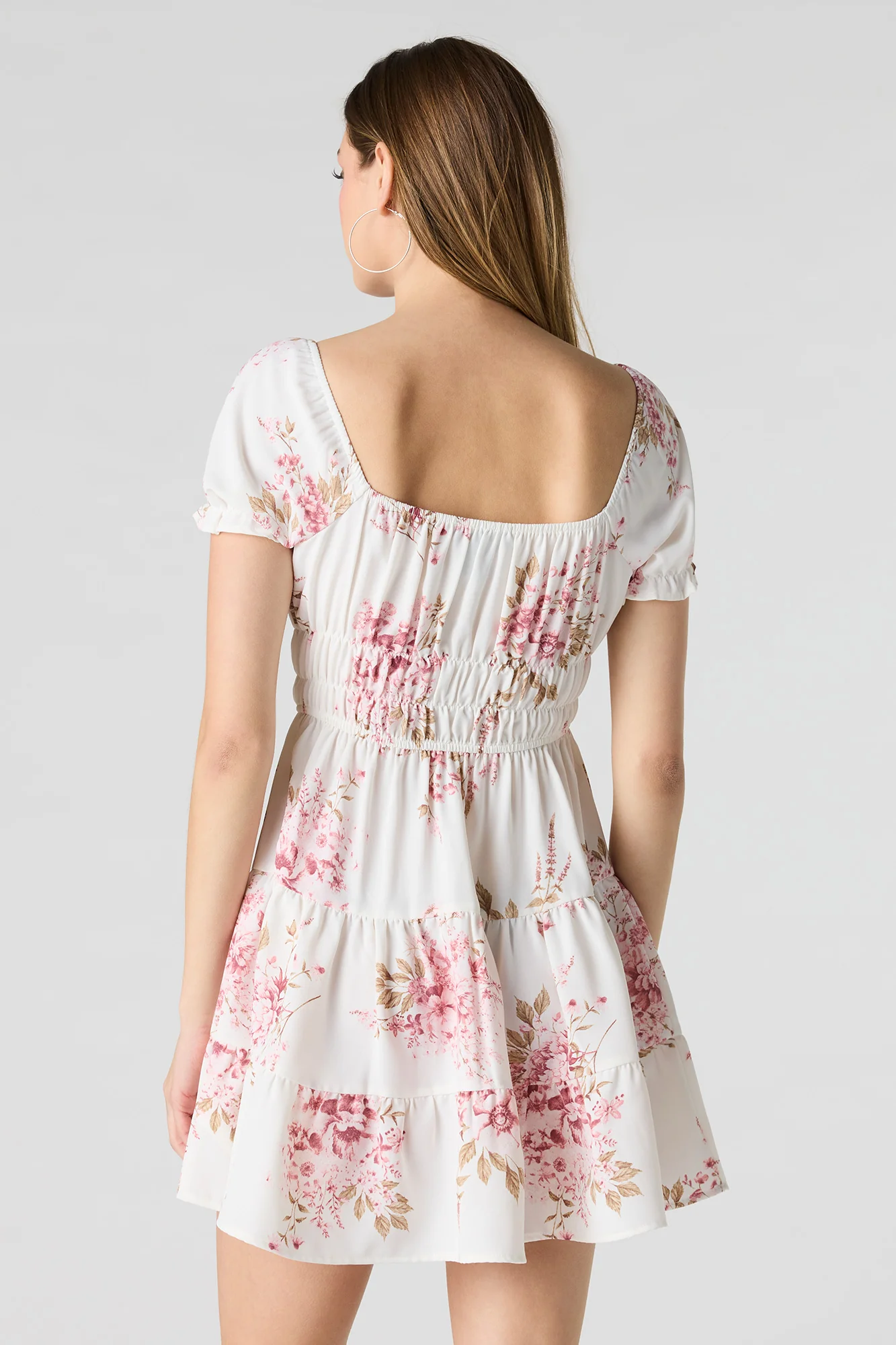 Short Puff Sleeve Tiered Mini Dress - Image 2