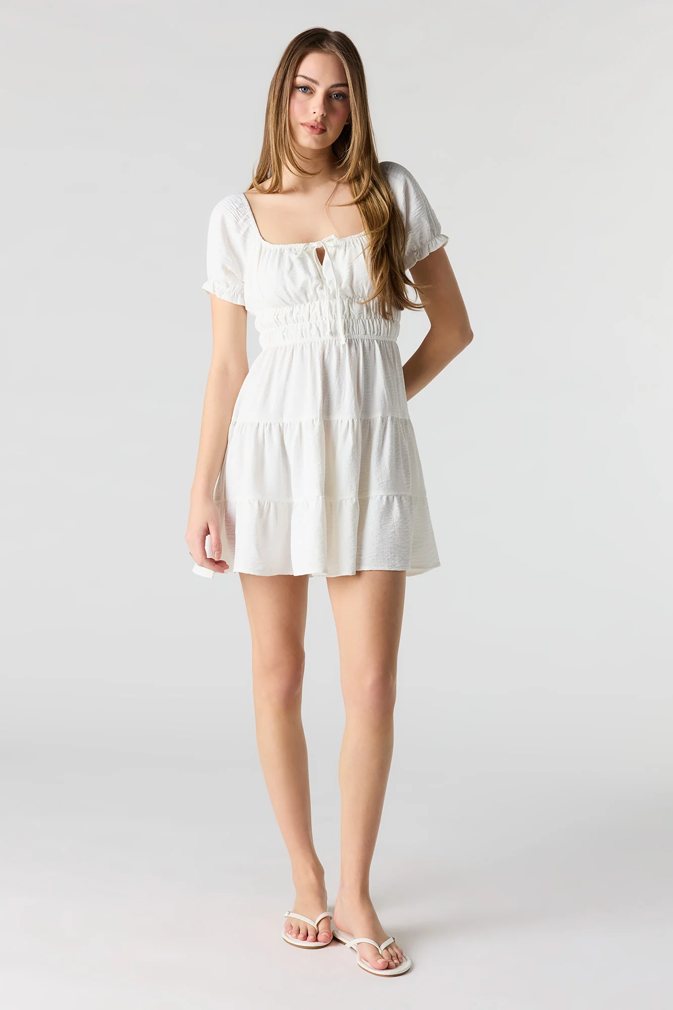 Short Puff Sleeve Tiered Mini Dress - Image 9