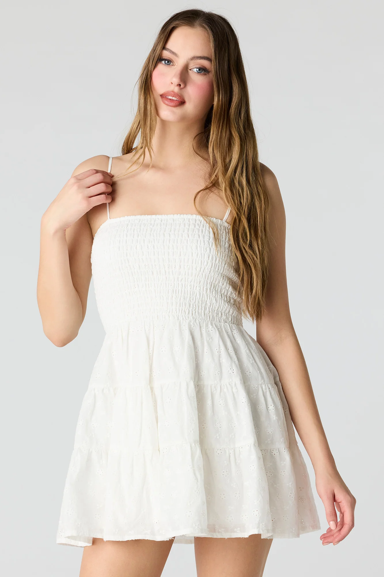 Smocked Eyelet Mini Dress - Image 4