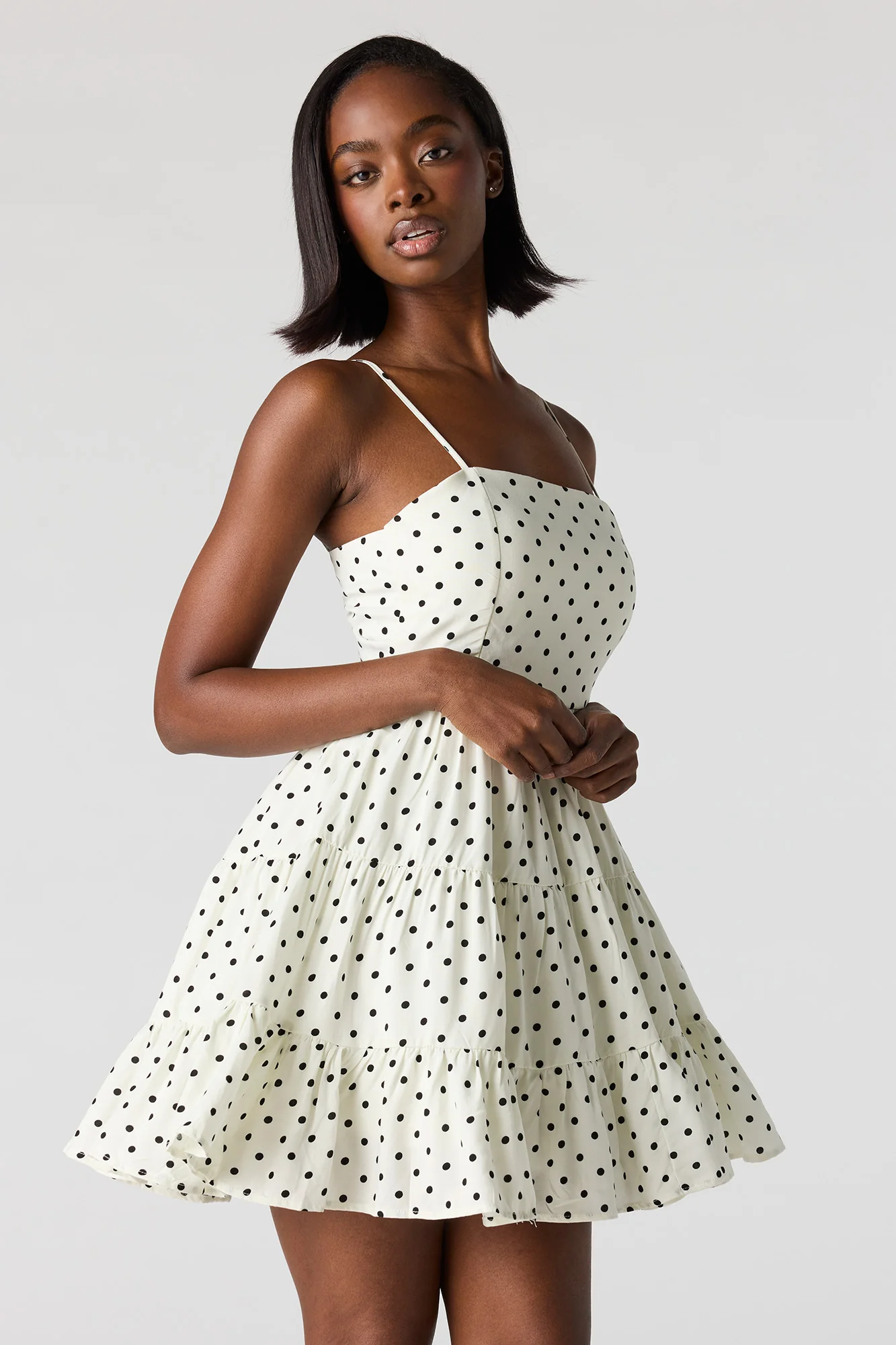 Braless Polka Dot Tiered Mini Dress - Image 2