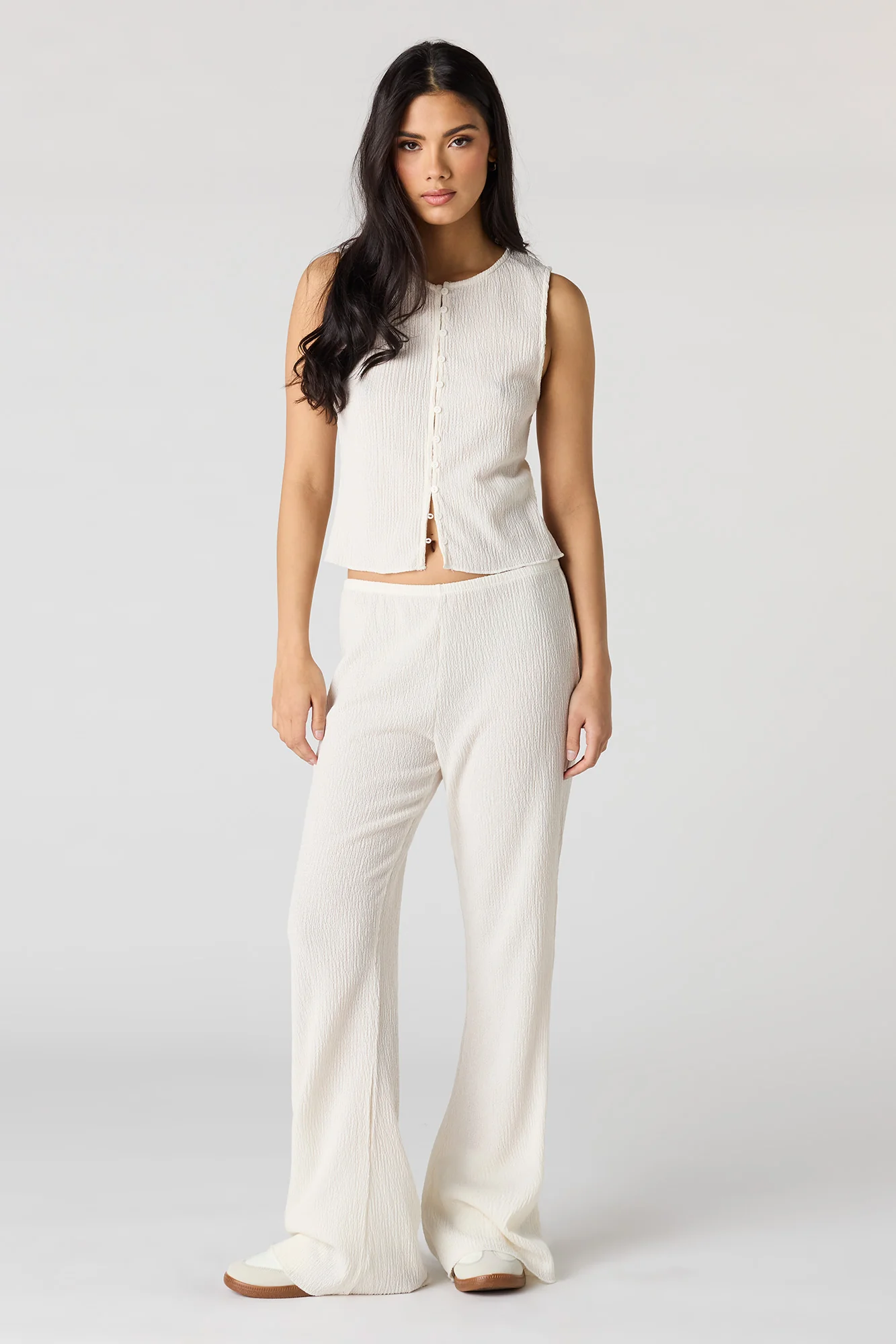 Textured Button Front Vest Top - Image 6