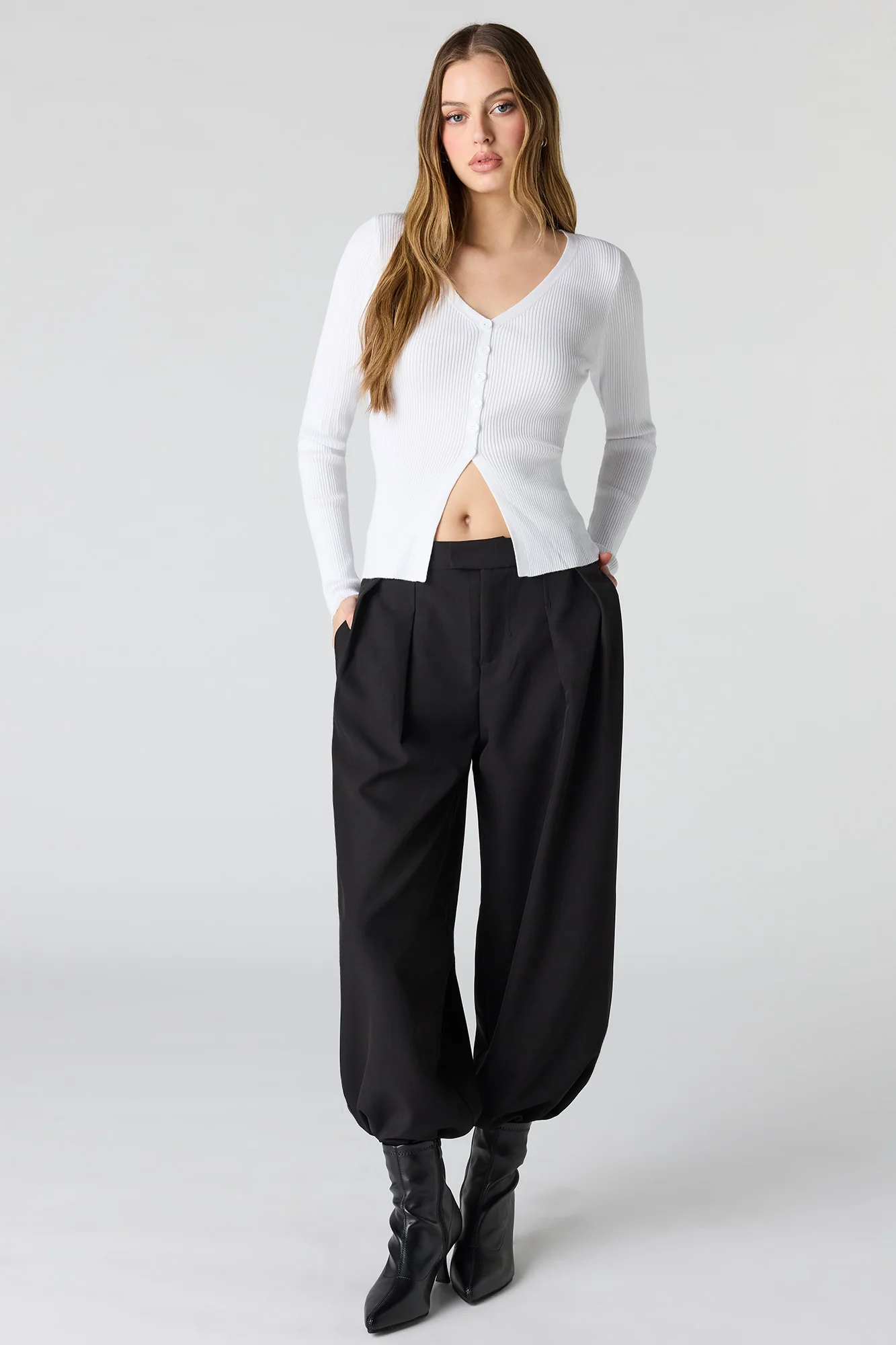Ribbed Knit Flyaway Button-Up Cardigan - Image 9