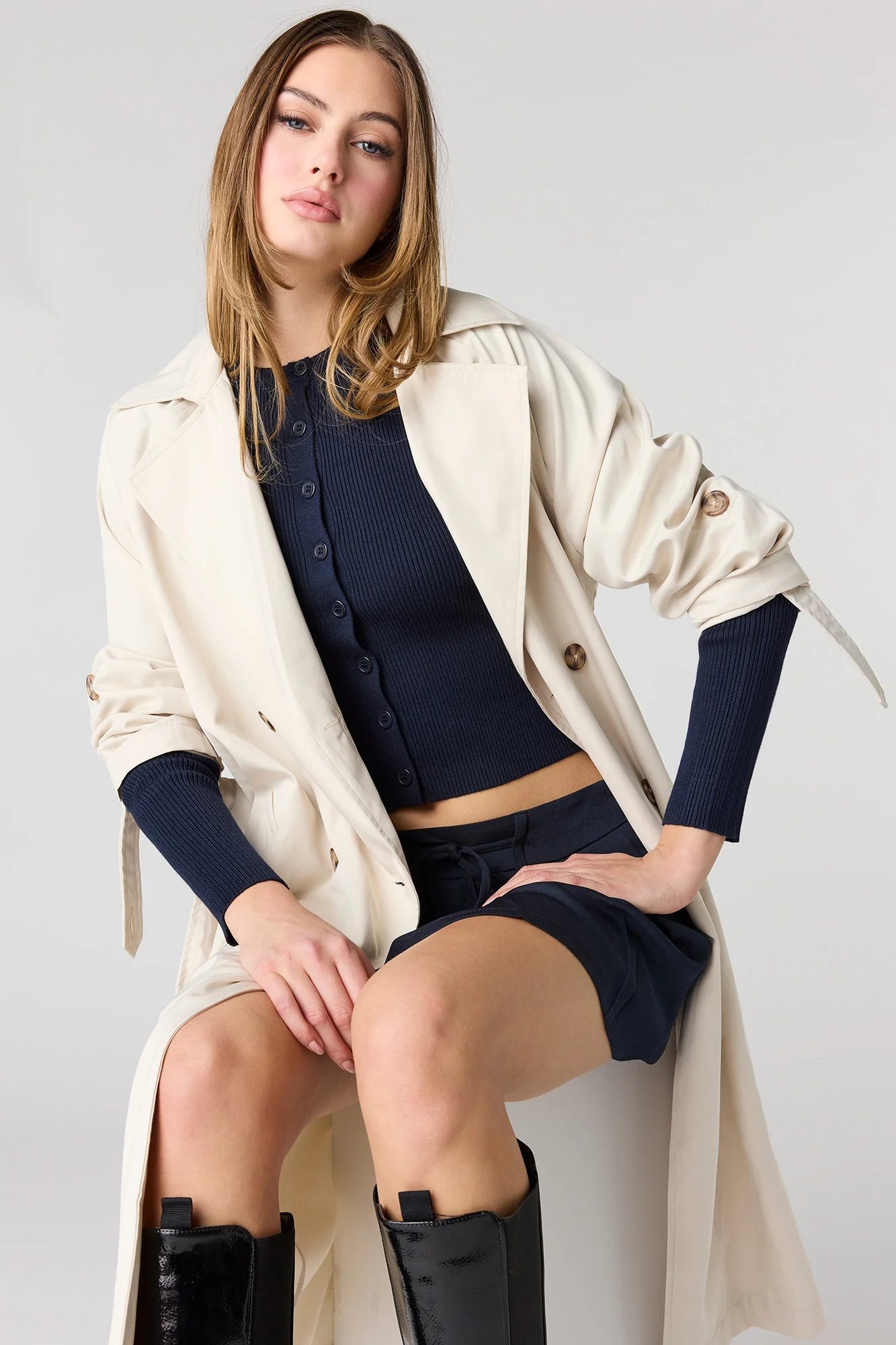 Ribbed Knit Button Front Cardigan