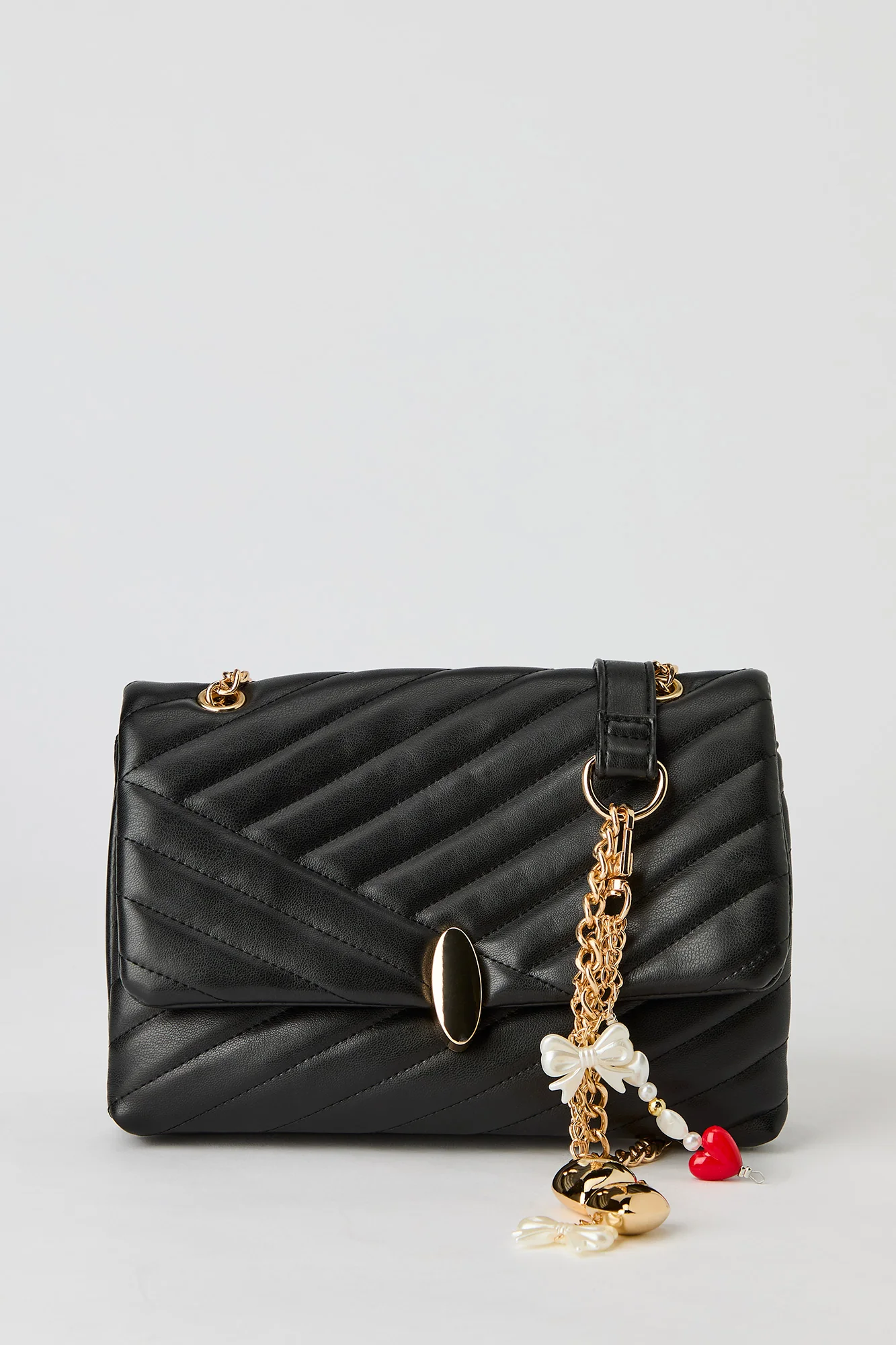 Quilted Dual-Strap Crossbody Purse with Keychain - Image 4