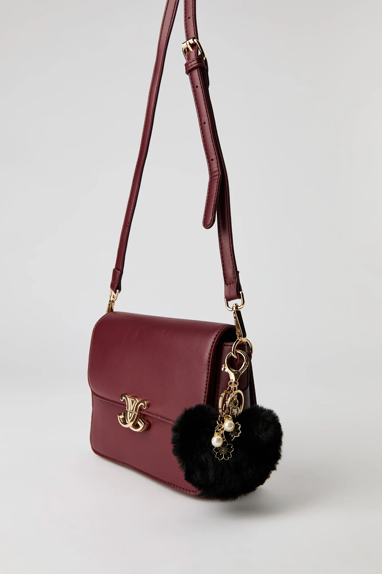 Faux Leather Crossbody Bag with Keychain - Image 11