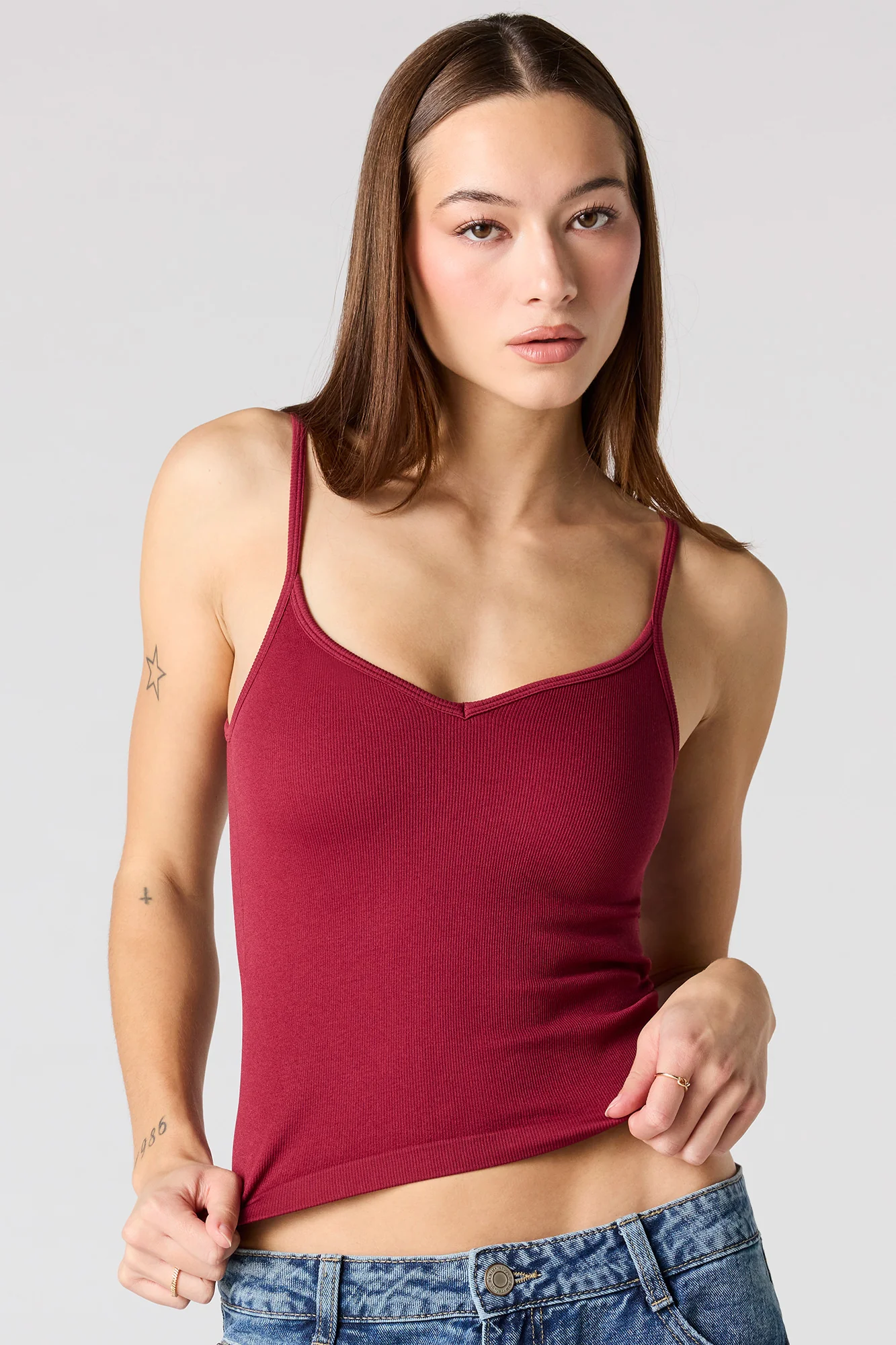 Braless Seamless Ribbed V-Neck Tank