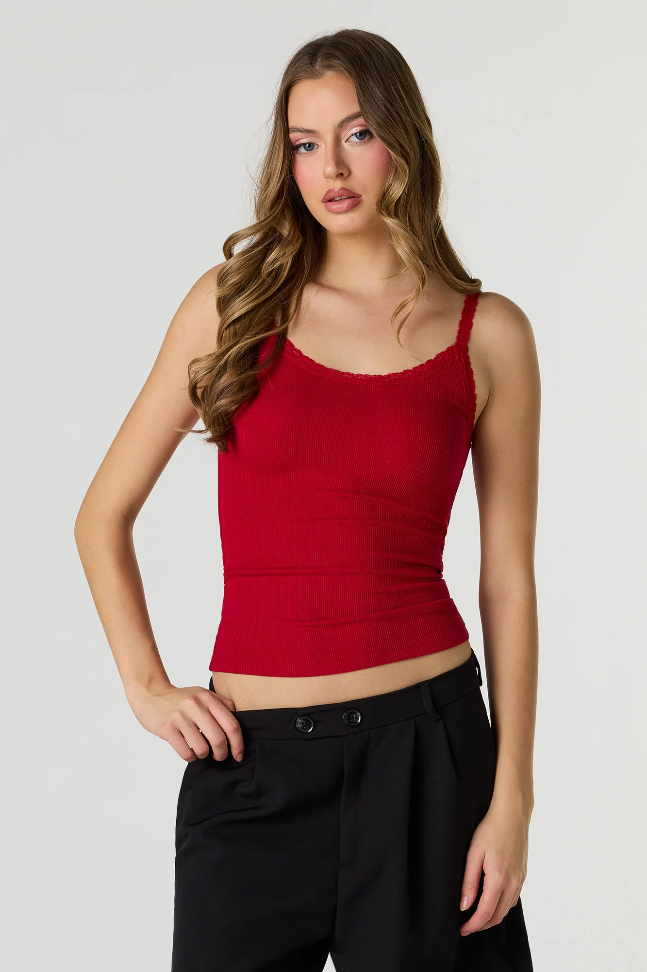 Braless Ribbed Lace Trim Tank - Image 19