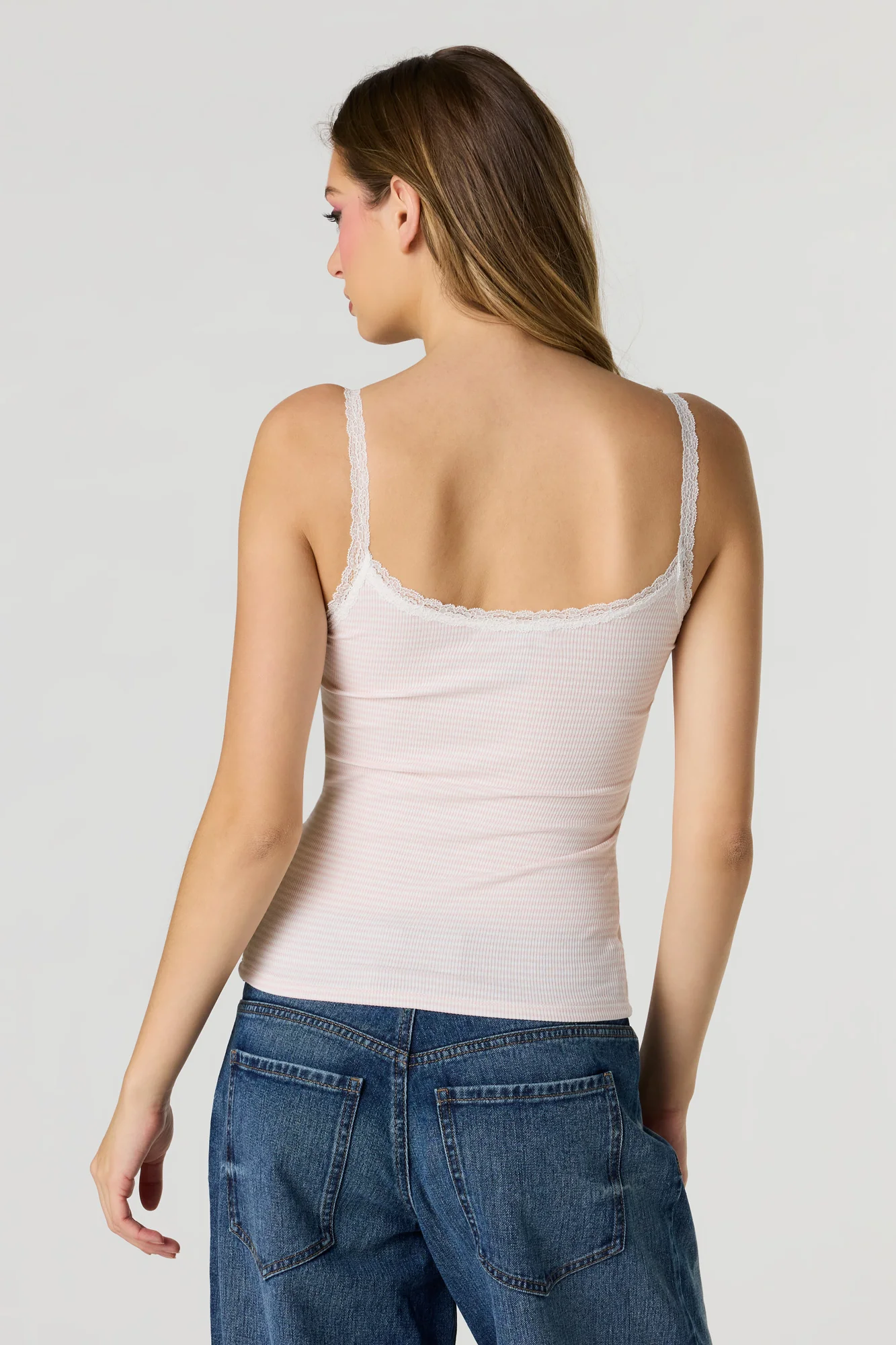 Braless Ribbed Lace Trim Tank - Image 2