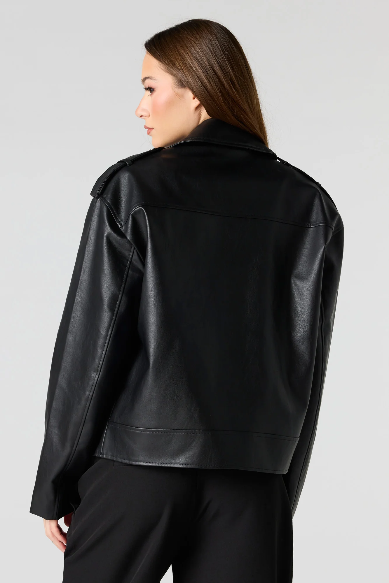 Faux Leather Oversized Biker Jacket - Image 2