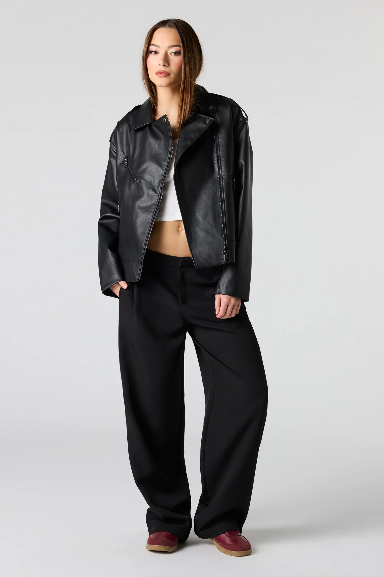 Faux Leather Oversized Biker Jacket - Image 3