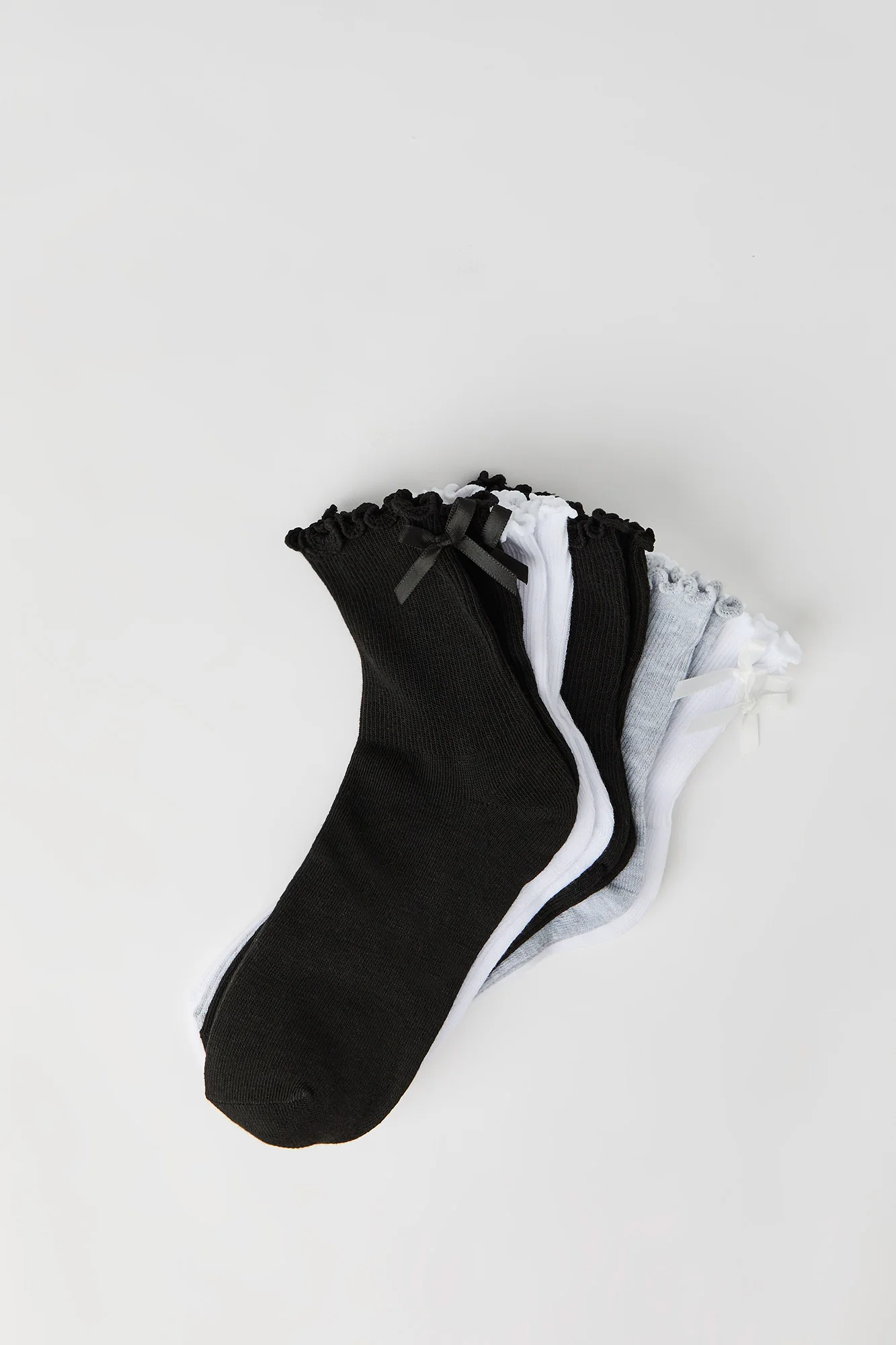 Bow Detail Lettuce Edge Quarter Socks (5 Pack) - Image 2