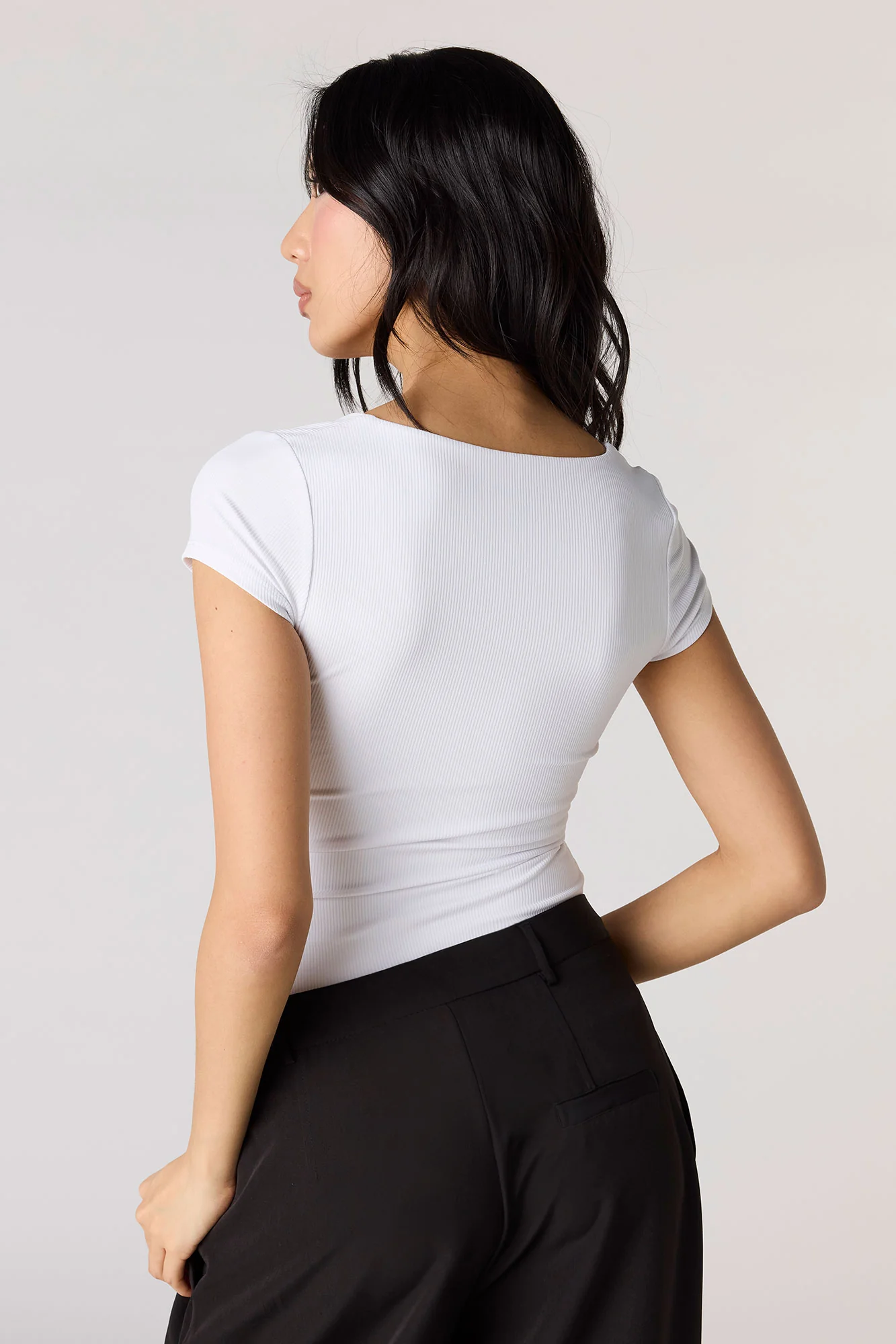 Contour Ribbed Square Neck Short Sleeve Bodysuit - Image 10