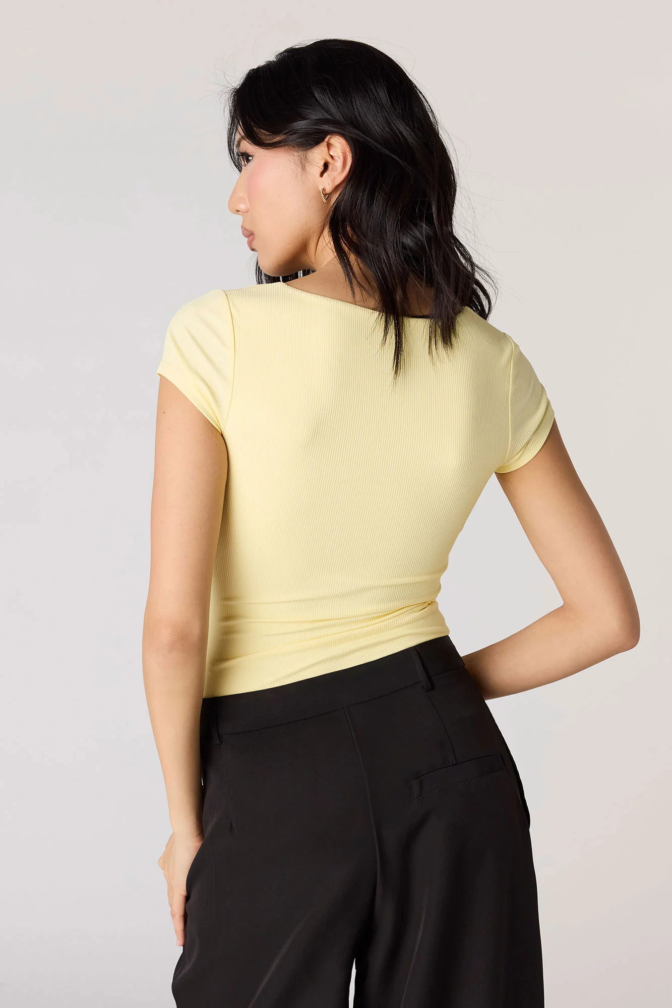 Contour Ribbed Square Neck Short Sleeve Bodysuit - Image 2