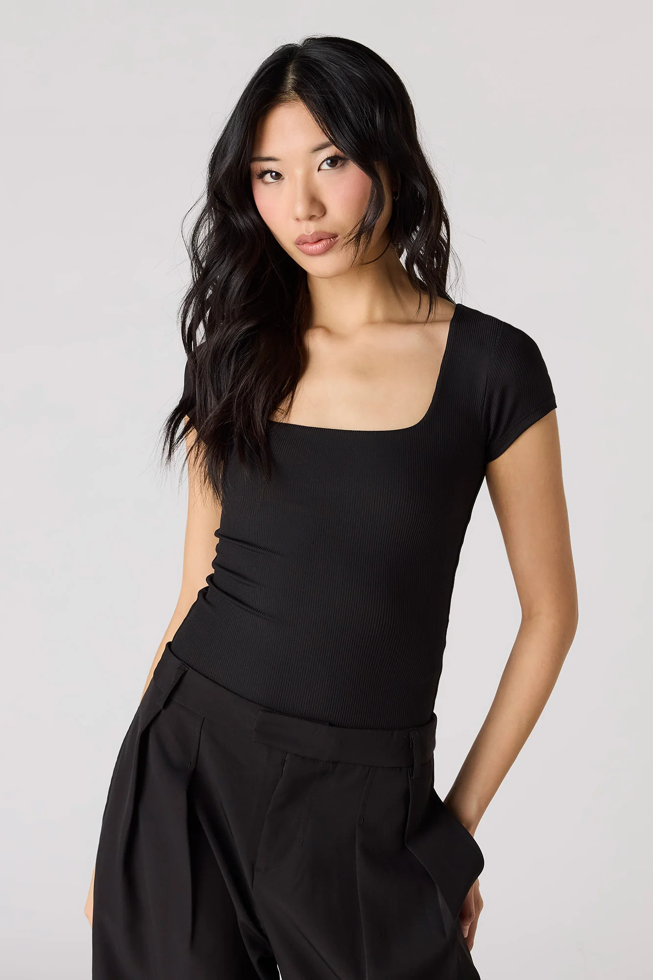 Contour Ribbed Square Neck Short Sleeve Bodysuit - Image 5