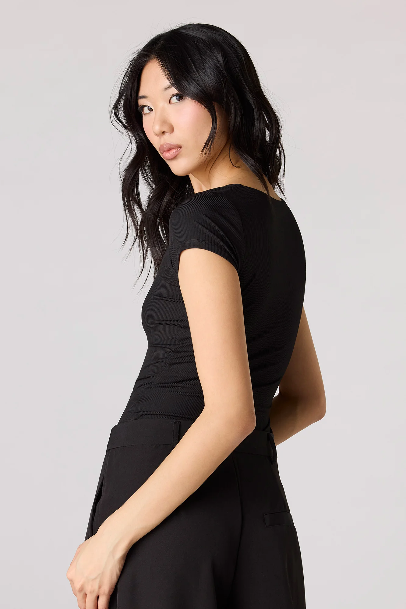 Contour Ribbed Square Neck Short Sleeve Bodysuit - Image 6