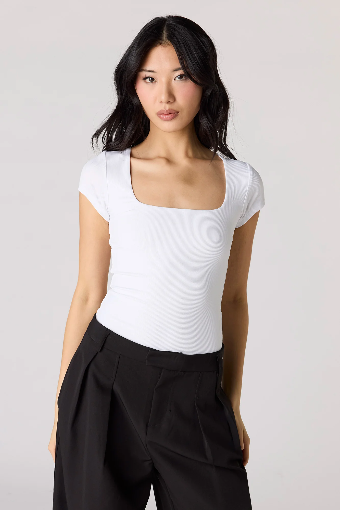 Contour Ribbed Square Neck Short Sleeve Bodysuit - Image 9