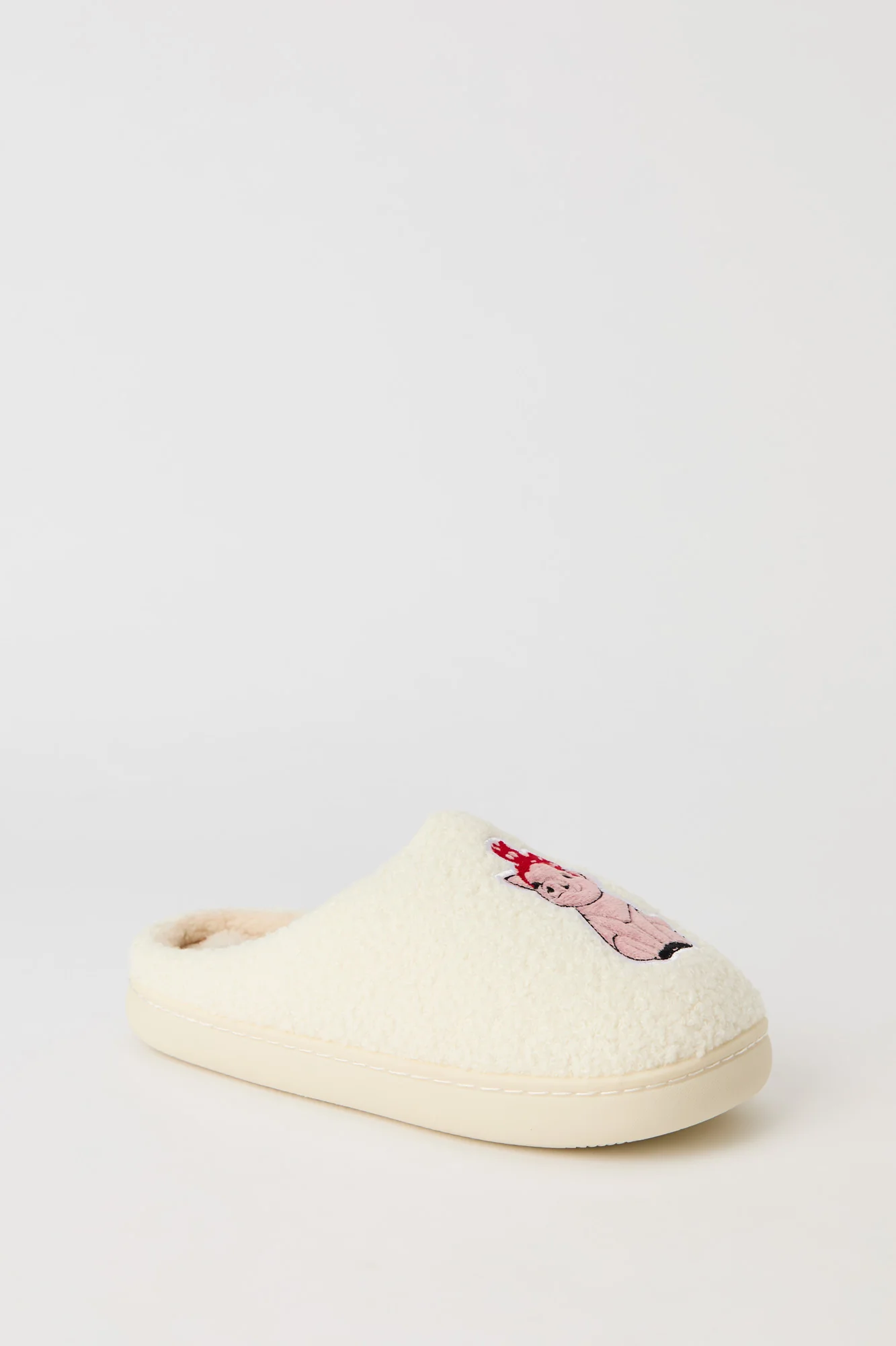 Pig Embroidered Sherpa Slippers - Image 3