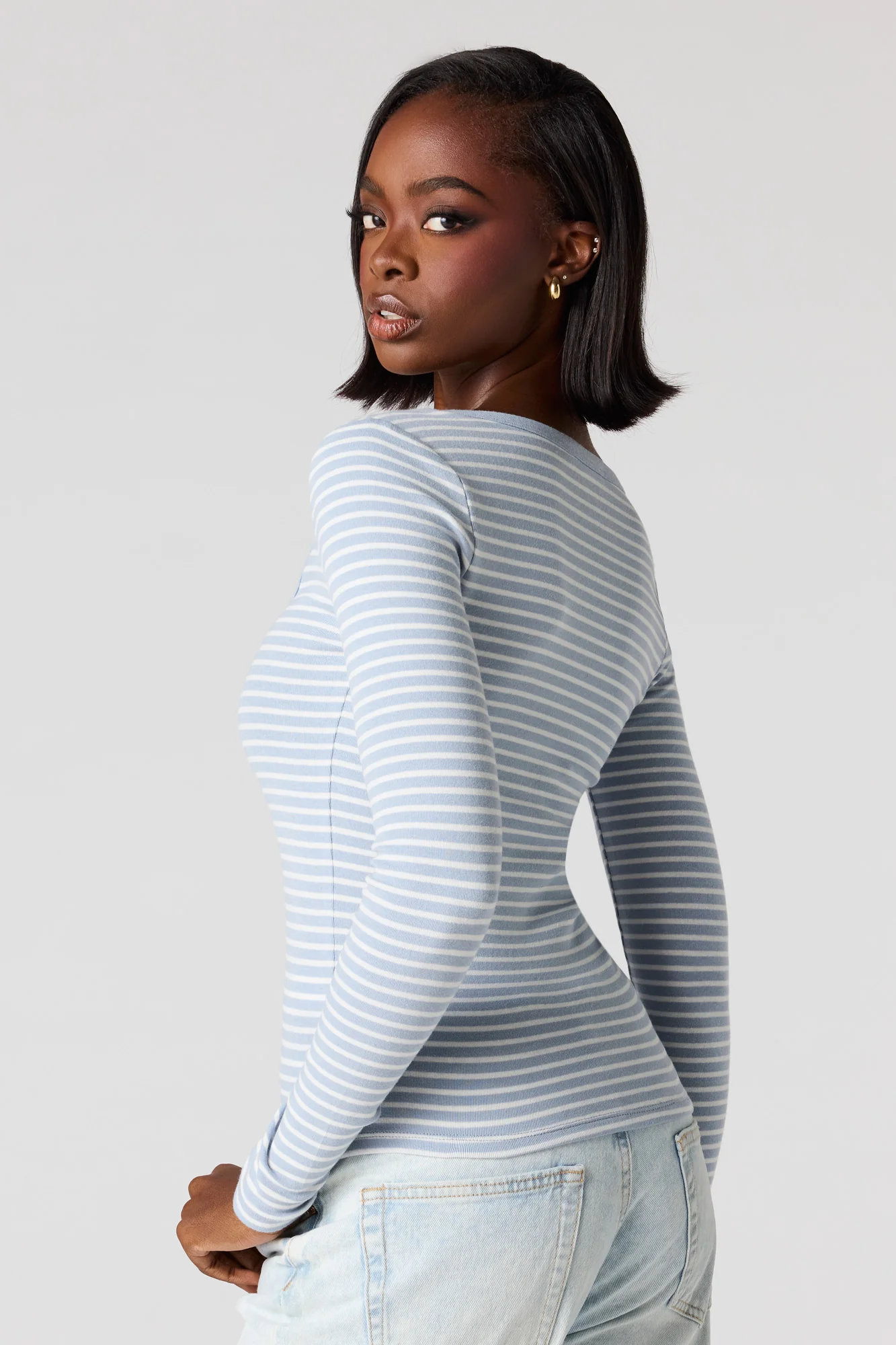 Ribbed Scoop Neck Long Sleeve Top - Image 5