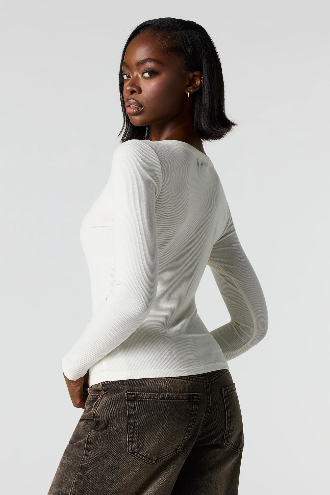 Ribbed Henley Long Sleeve Classic Top - Image 11